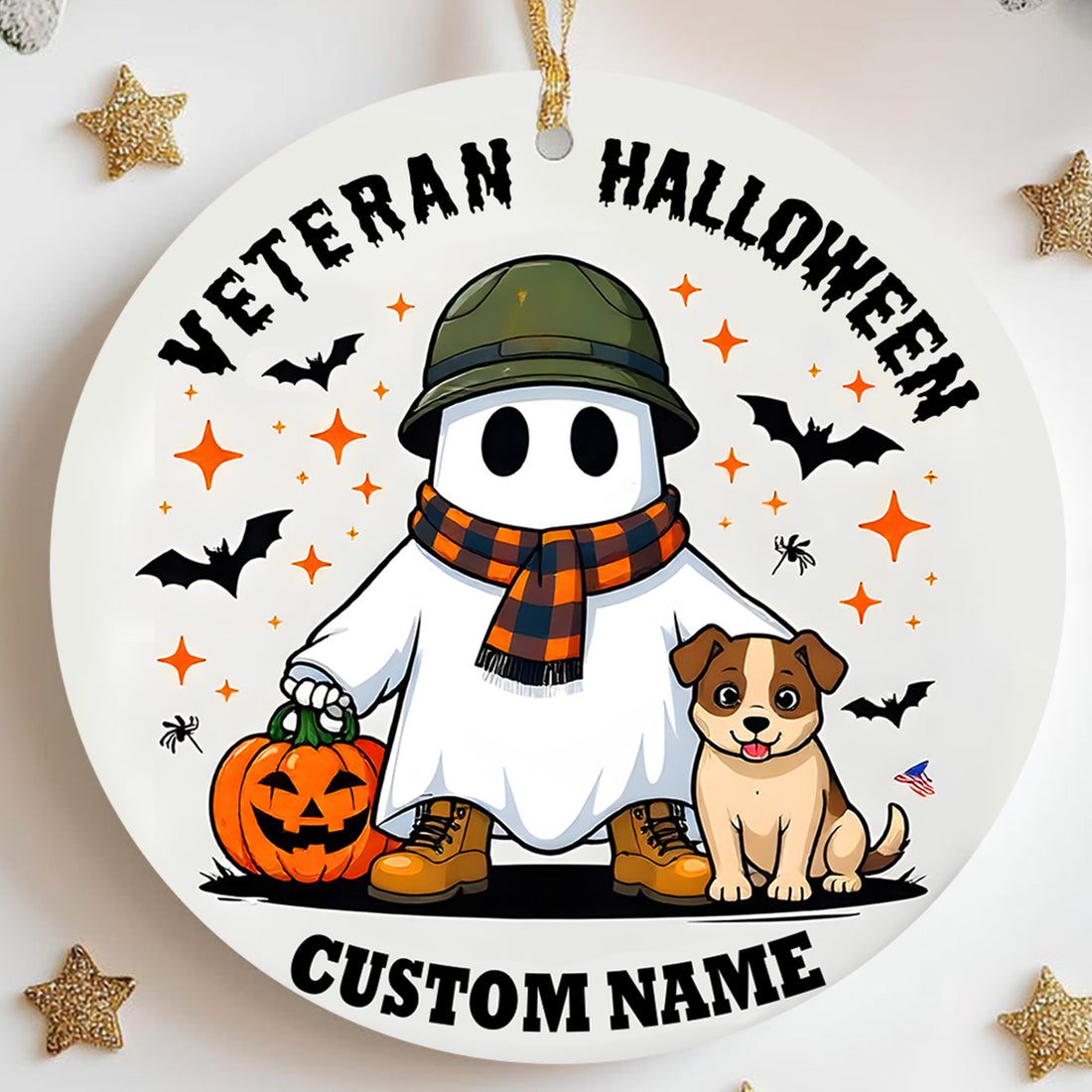 Veteran Halloween Proud US Military Veteran Honor Courage and Sacrifice Never Forgotten Personalized Ornament