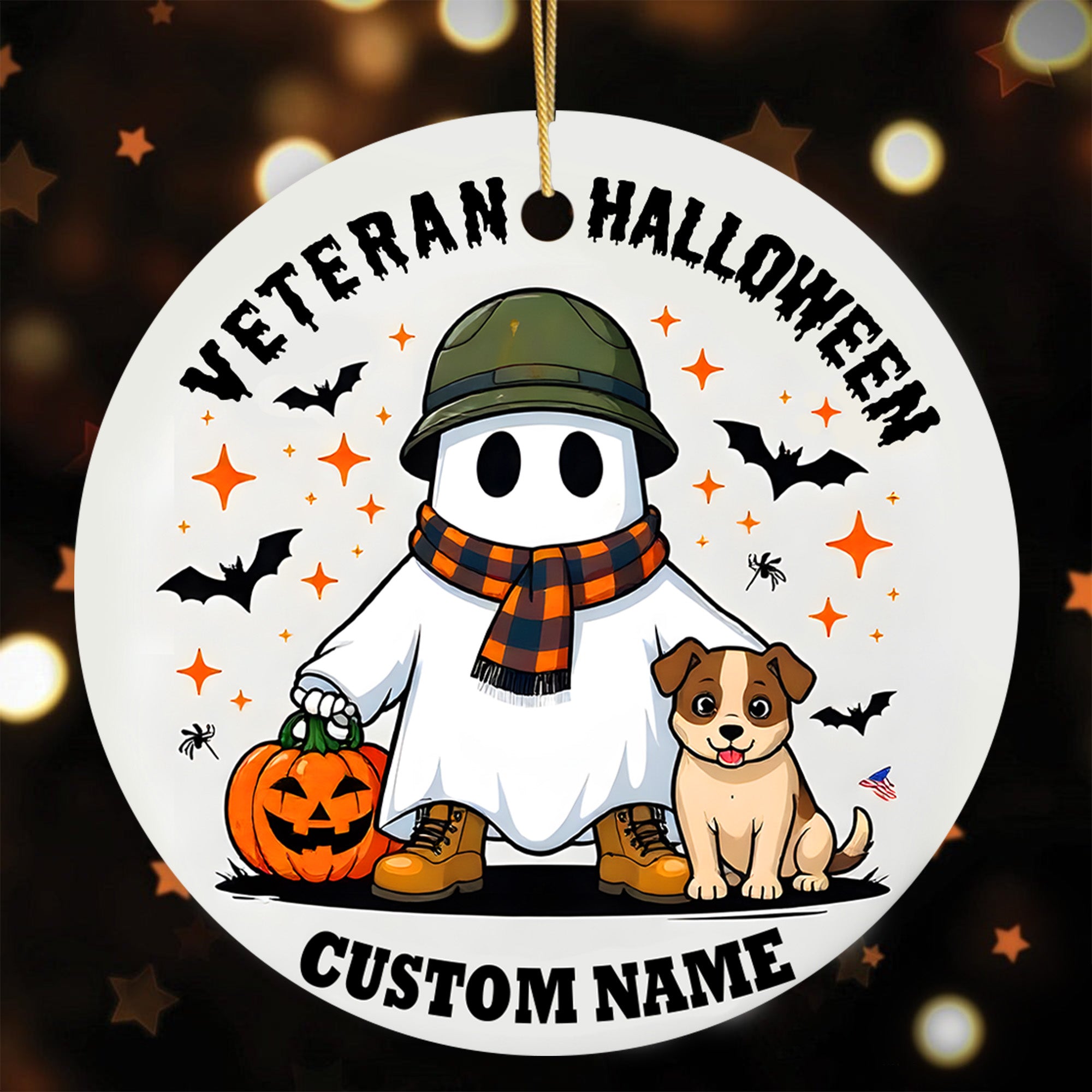 Veteran Halloween Proud US Military Veteran Honor Courage and Sacrifice Never Forgotten Personalized Ornament