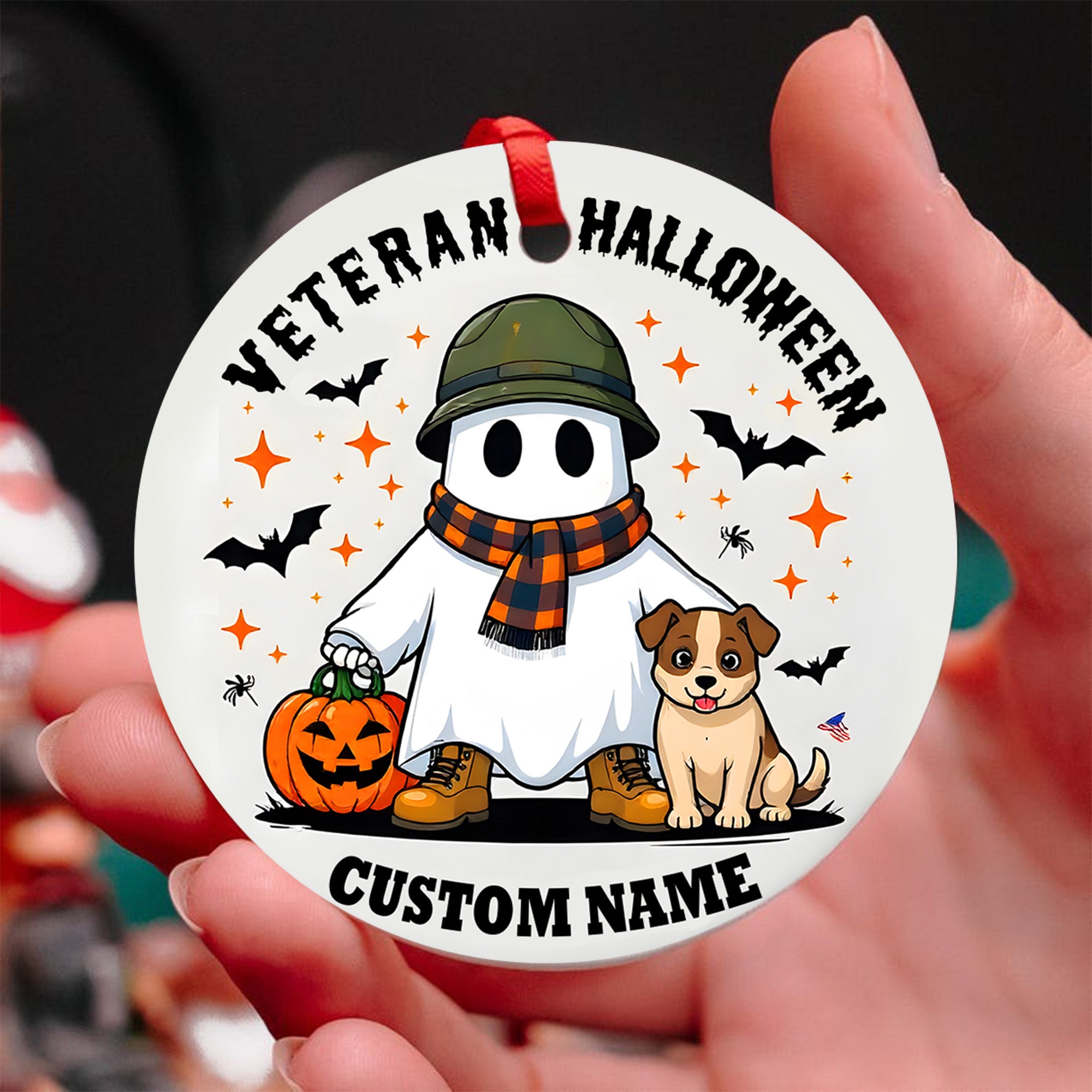 Veteran Halloween Proud US Military Veteran Honor Courage and Sacrifice Never Forgotten Personalized Ornament