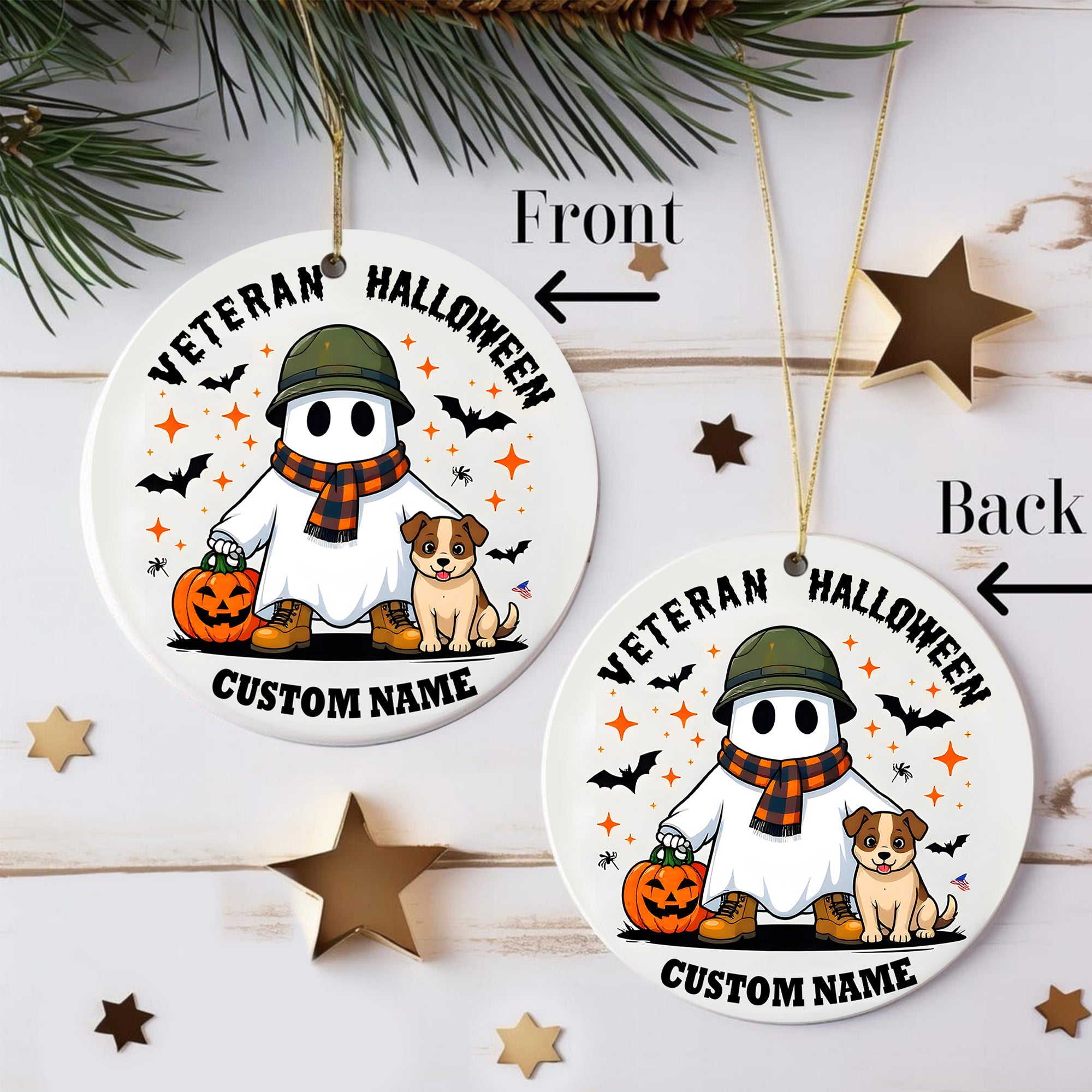 Veteran Halloween Proud US Military Veteran Honor Courage and Sacrifice Never Forgotten Personalized Ornament