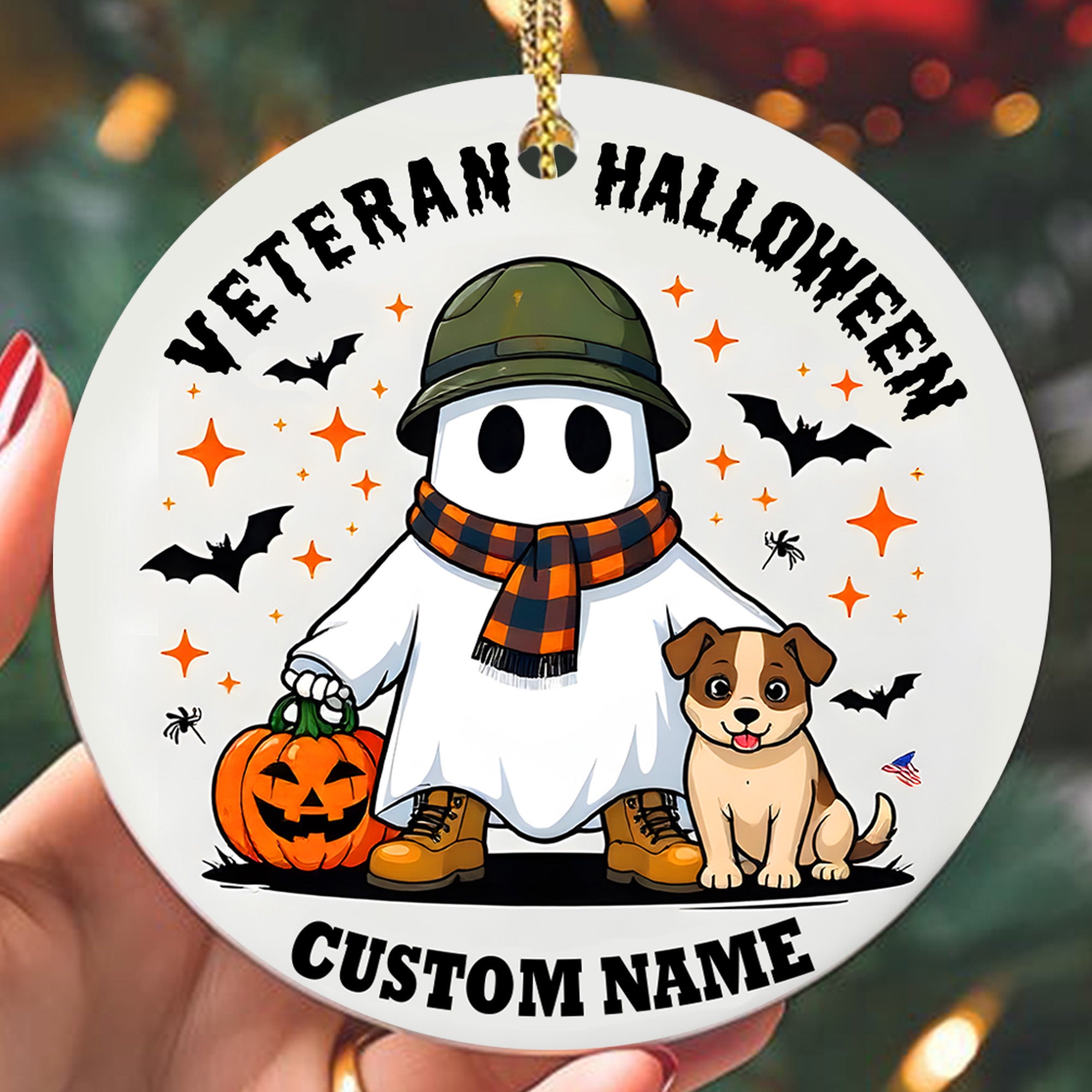 Veteran Halloween Proud US Military Veteran Honor Courage and Sacrifice Never Forgotten Personalized Ornament