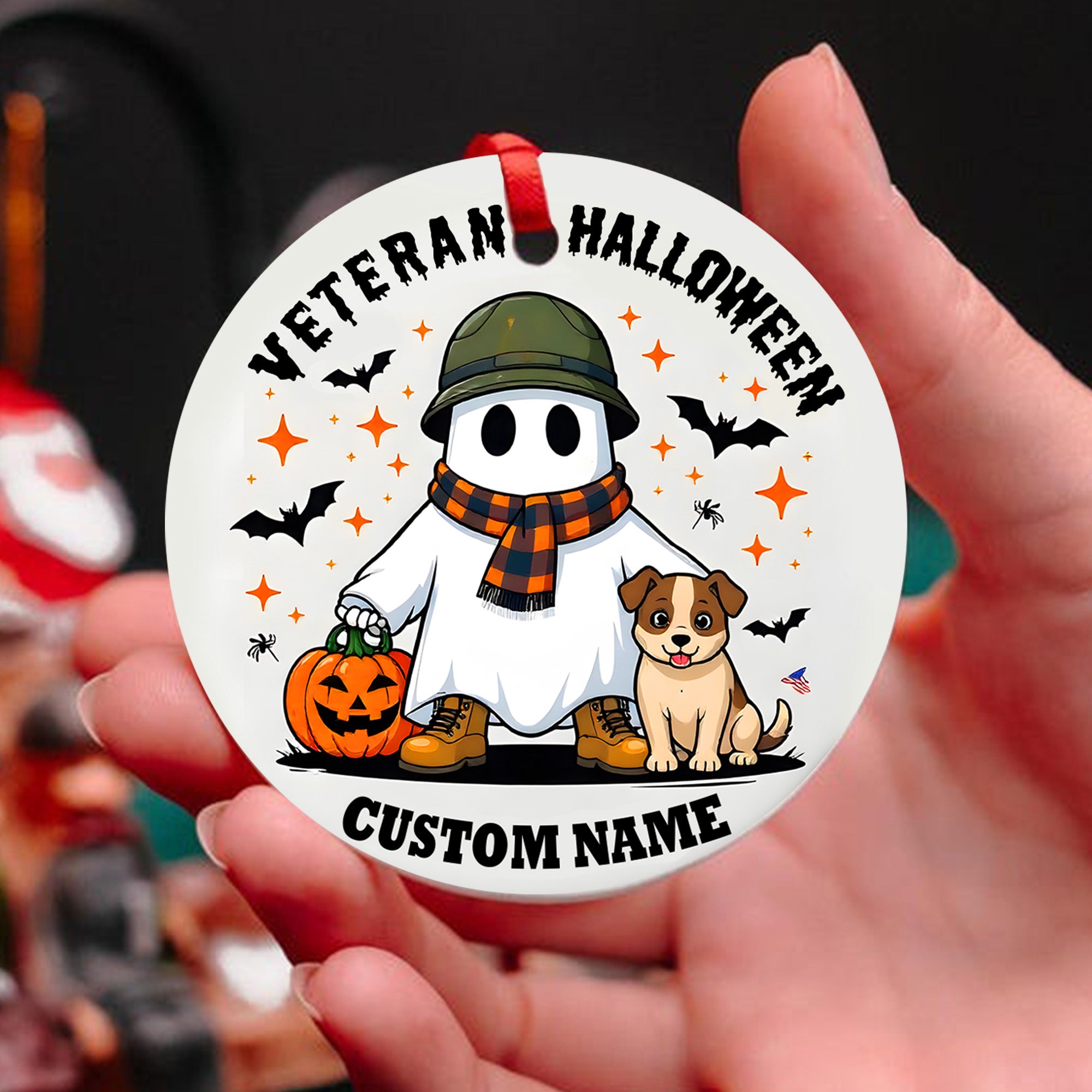 Veteran Halloween Proud US Military Veteran Honor Courage and Sacrifice Never Forgotten Personalized Ornament