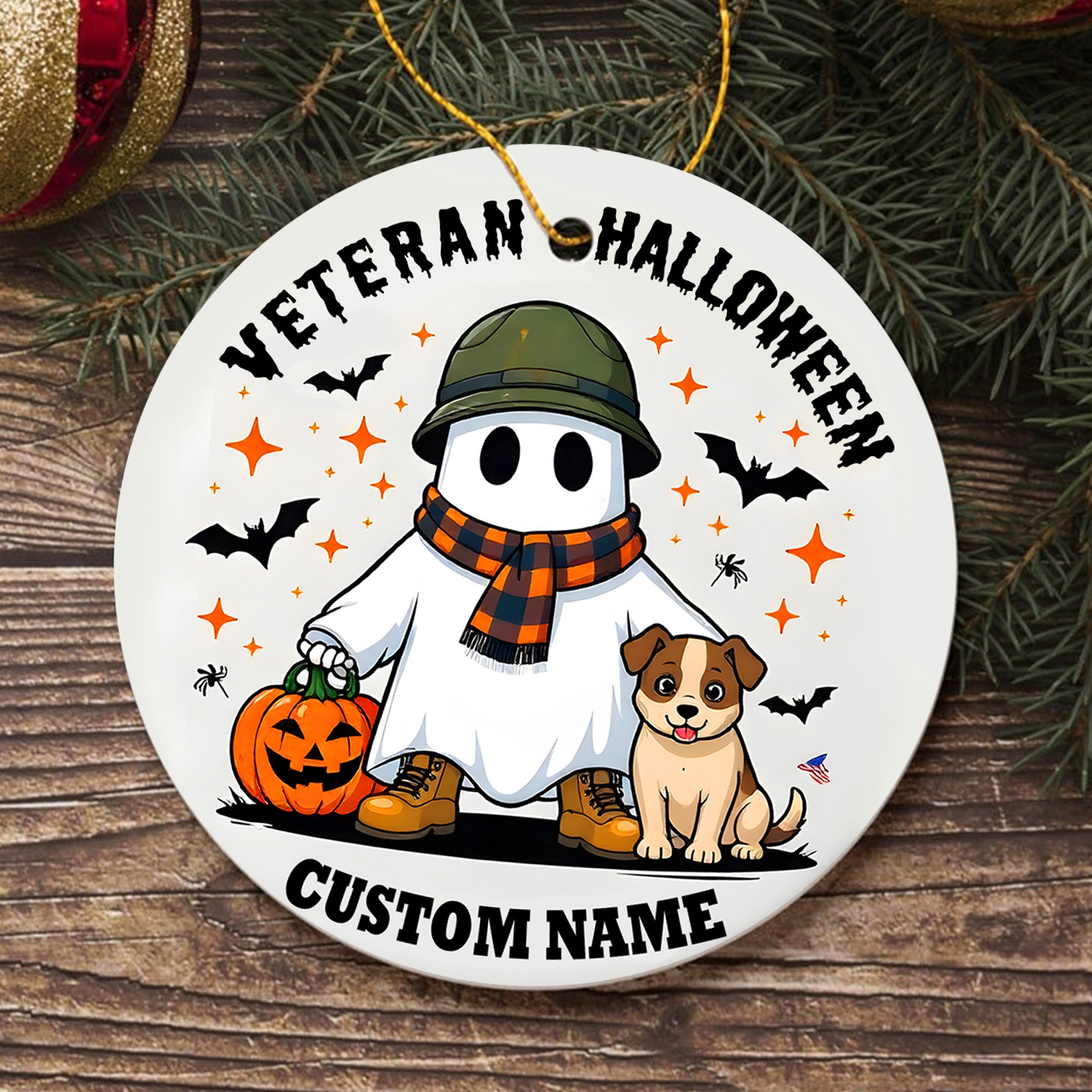 Veteran Halloween Proud US Military Veteran Honor Courage and Sacrifice Never Forgotten Personalized Ornament