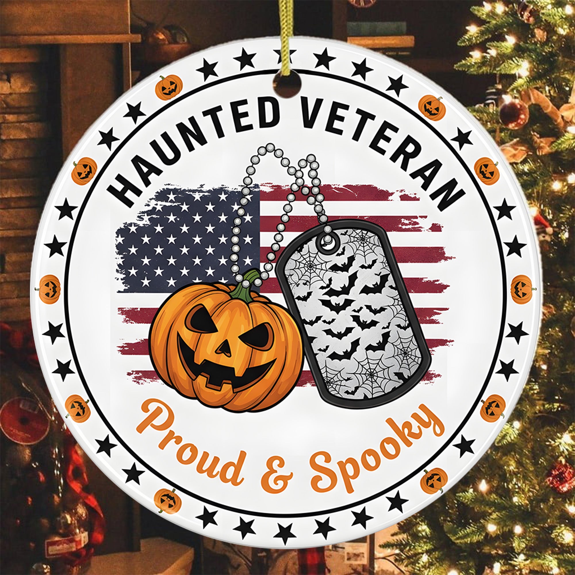 Haunted Veteran Proud and Spooky US Military Veteran Honor Courage Spirit Lives Forever Ornament