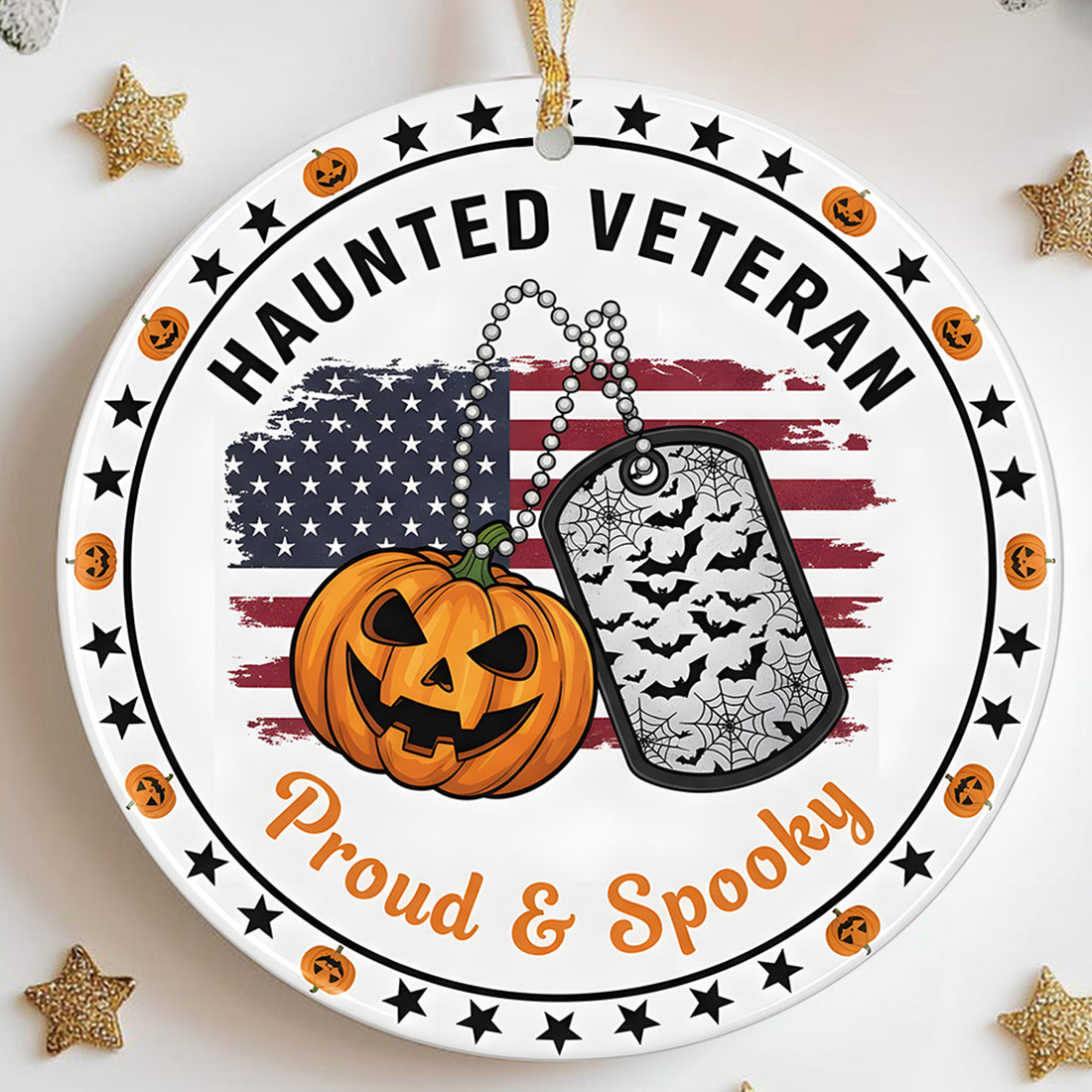 Haunted Veteran Proud and Spooky US Military Veteran Honor Courage Spirit Lives Forever Ornament