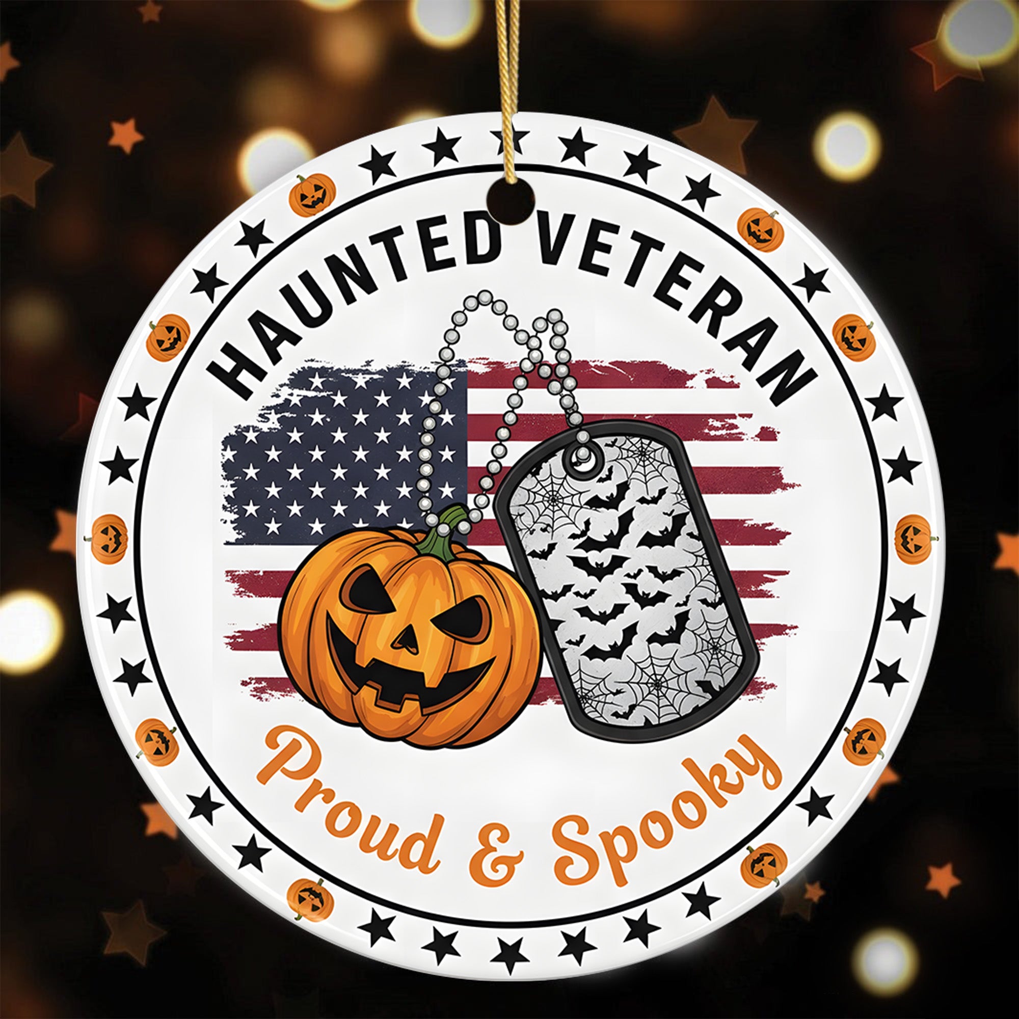 Haunted Veteran Proud and Spooky US Military Veteran Honor Courage Spirit Lives Forever Ornament