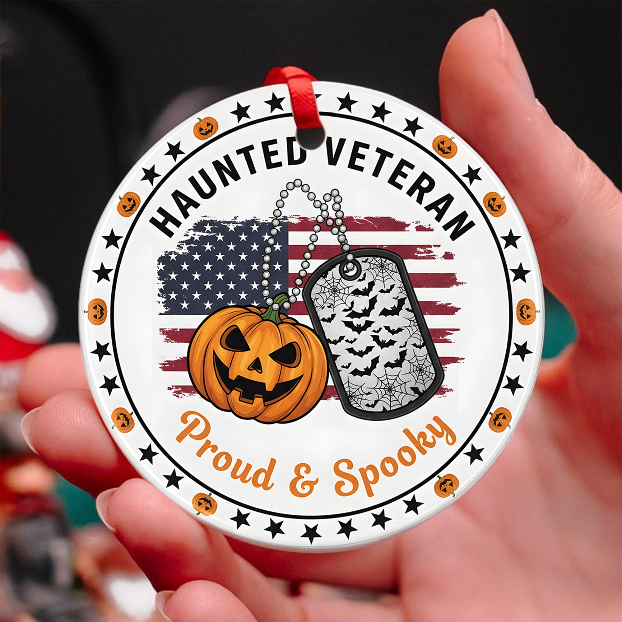 Haunted Veteran Proud and Spooky US Military Veteran Honor Courage Spirit Lives Forever Ornament