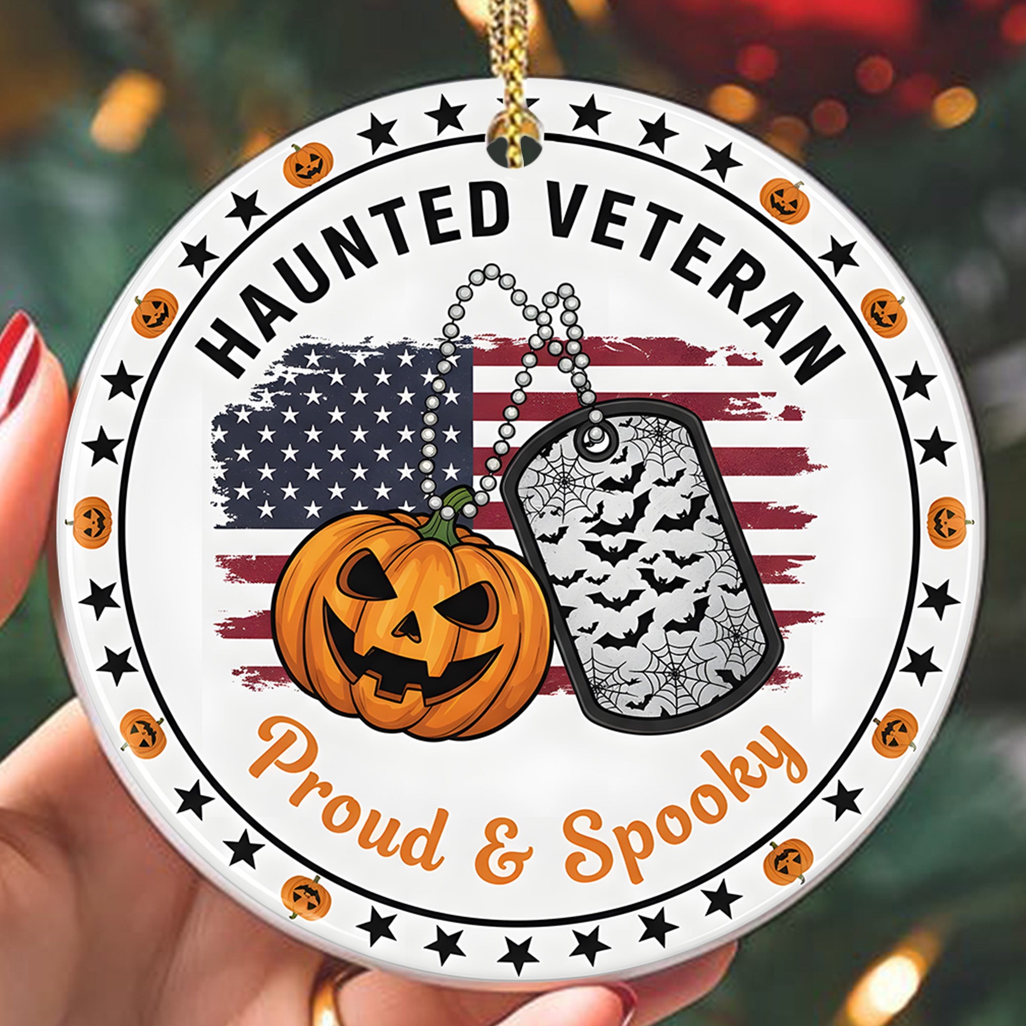 Haunted Veteran Proud and Spooky US Military Veteran Honor Courage Spirit Lives Forever Ornament