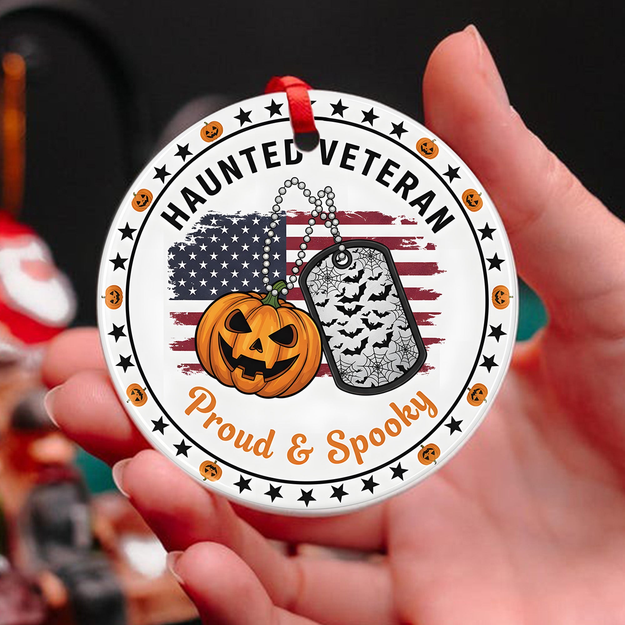 Haunted Veteran Proud and Spooky US Military Veteran Honor Courage Spirit Lives Forever Ornament