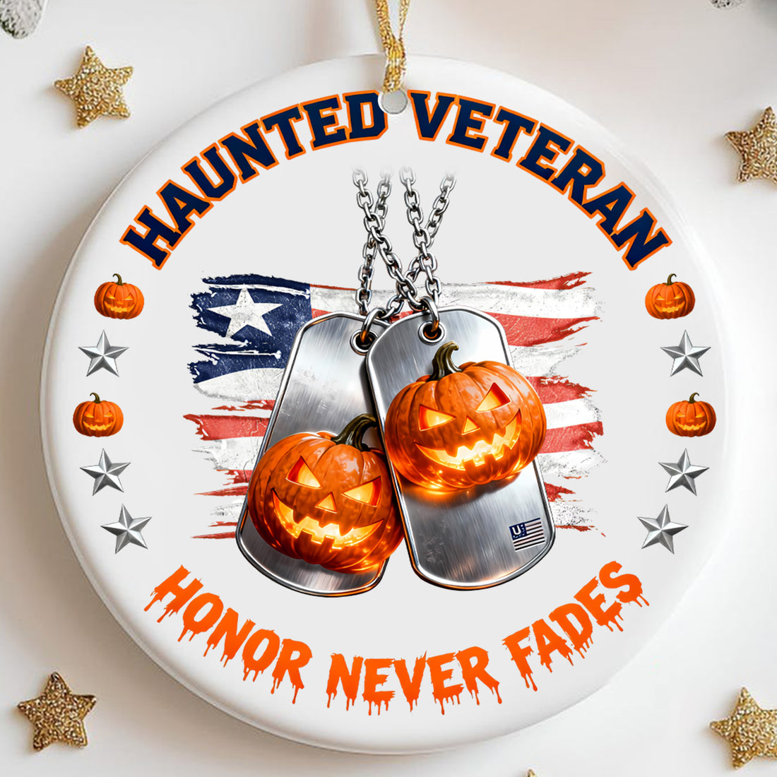 Haunted Veteran Honor Never Fades Proud US Military Veteran Courage Loyalty Never Forgotten Ornament