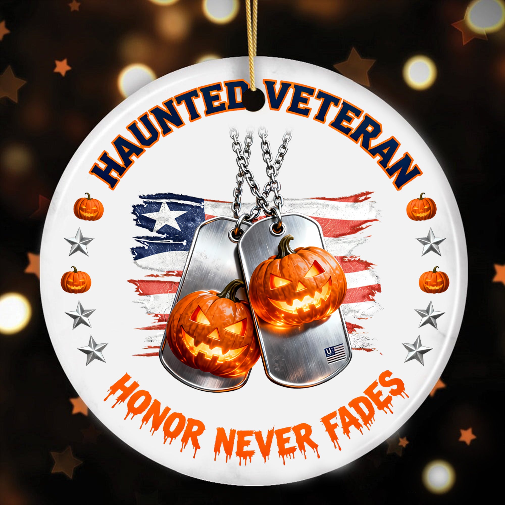 Haunted Veteran Honor Never Fades Proud US Military Veteran Courage Loyalty Never Forgotten Ornament