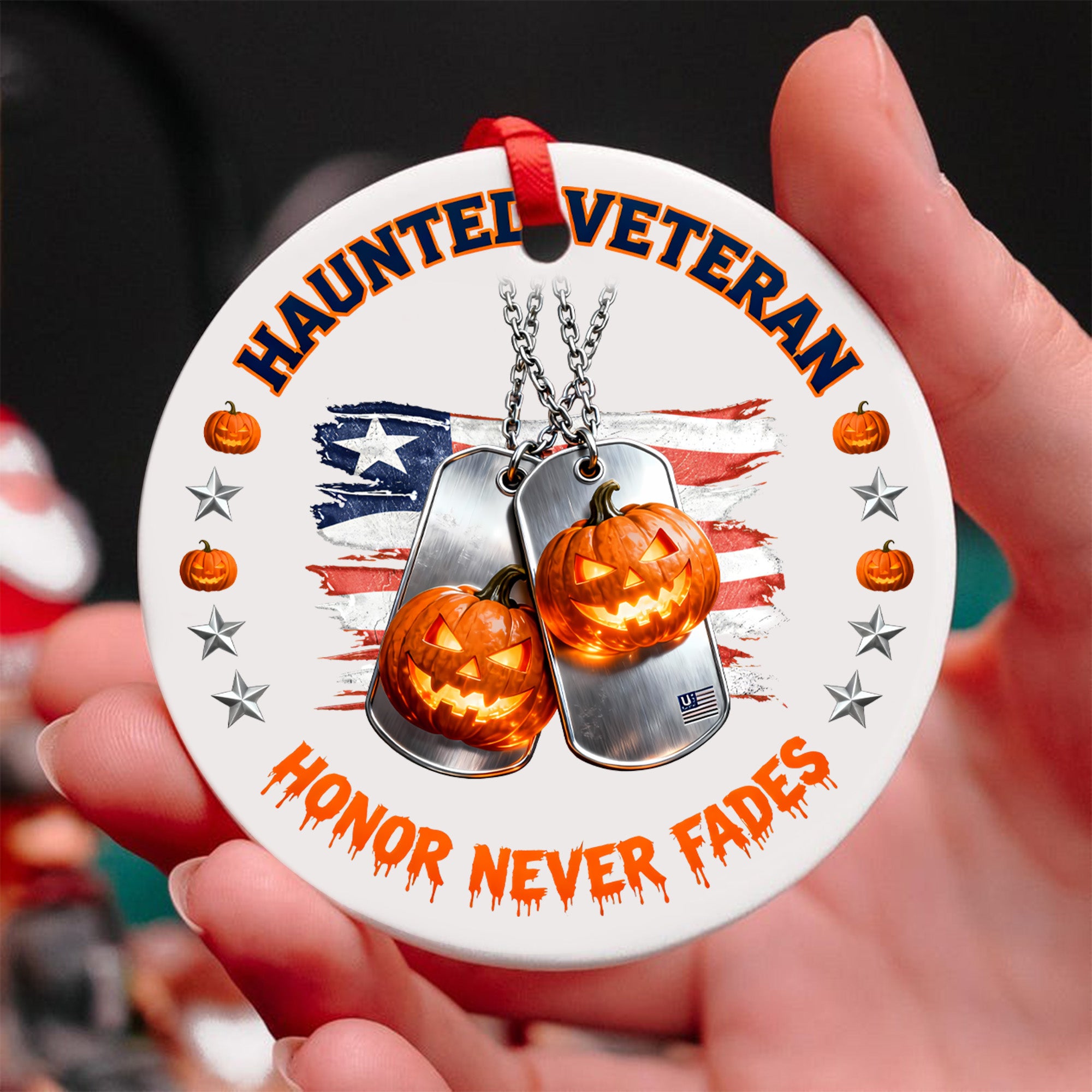 Haunted Veteran Honor Never Fades Proud US Military Veteran Courage Loyalty Never Forgotten Ornament