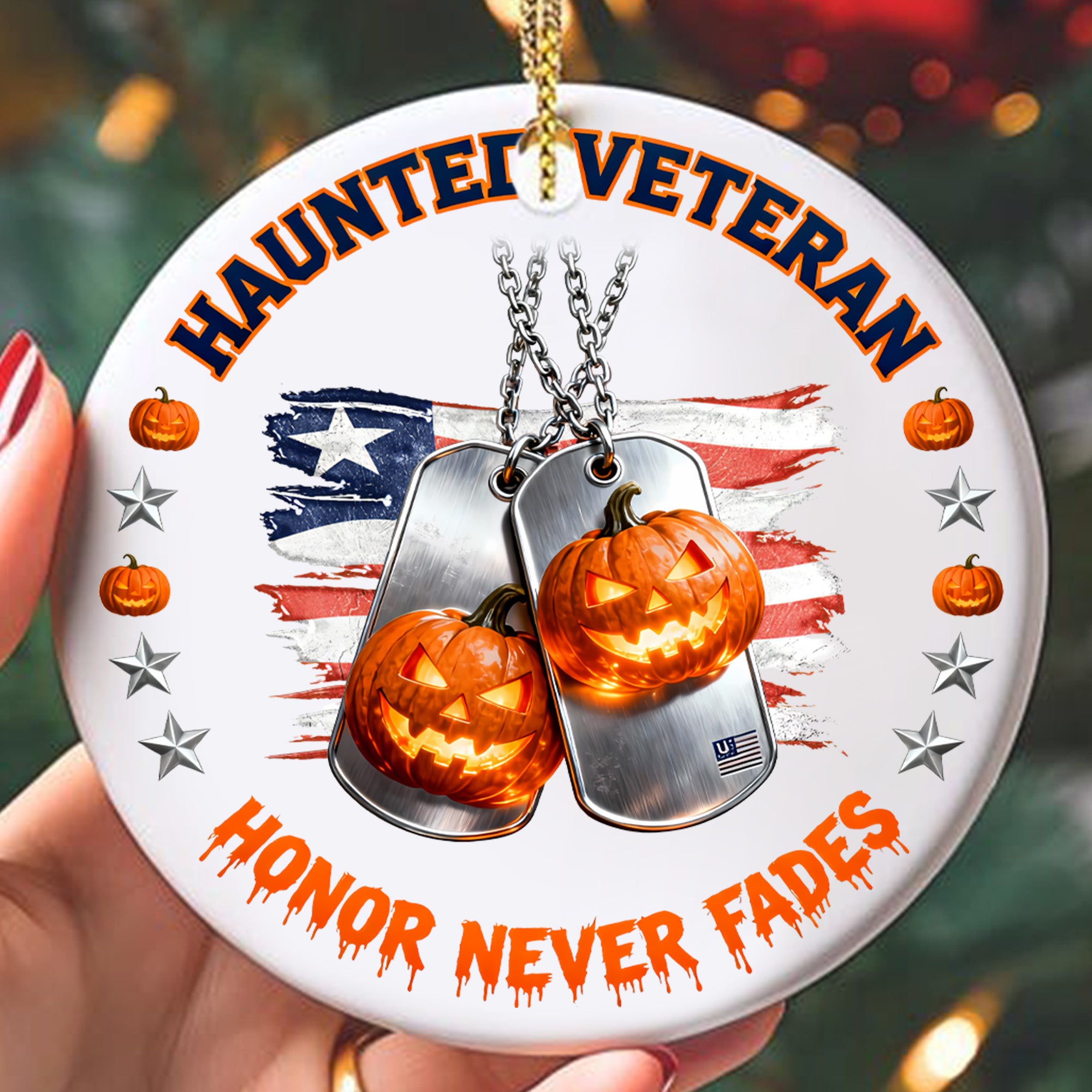 Haunted Veteran Honor Never Fades Proud US Military Veteran Courage Loyalty Never Forgotten Ornament