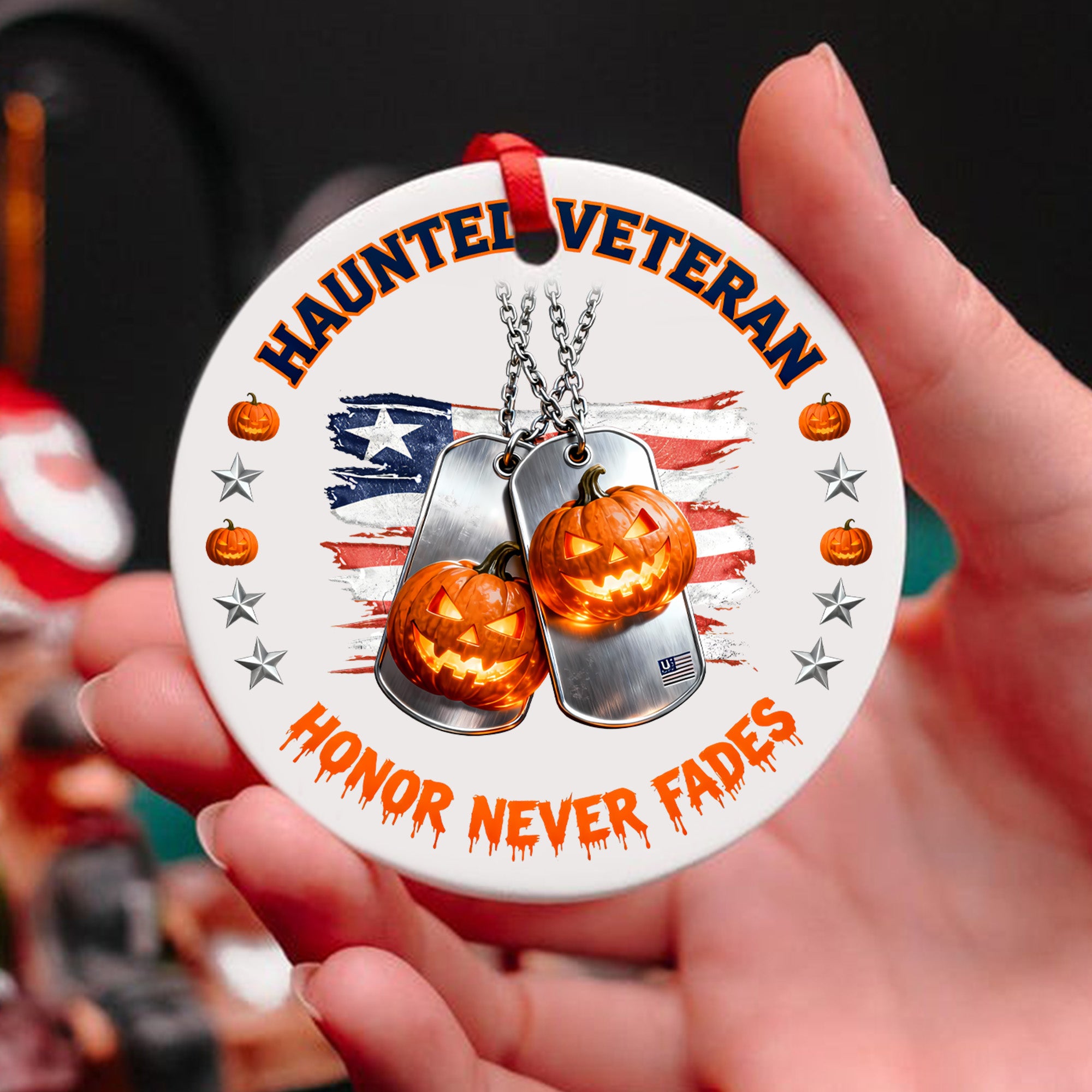 Haunted Veteran Honor Never Fades Proud US Military Veteran Courage Loyalty Never Forgotten Ornament
