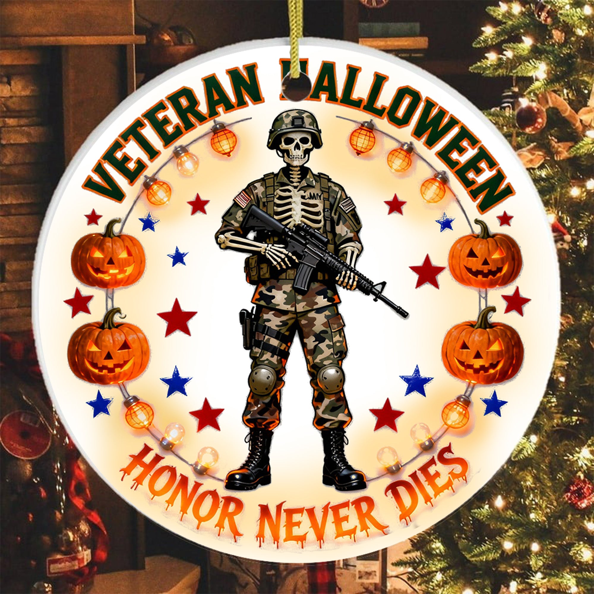 Veteran Halloween Honor Never Dies Proud US Military Veteran Courage Spirit Lives Forever Ornament