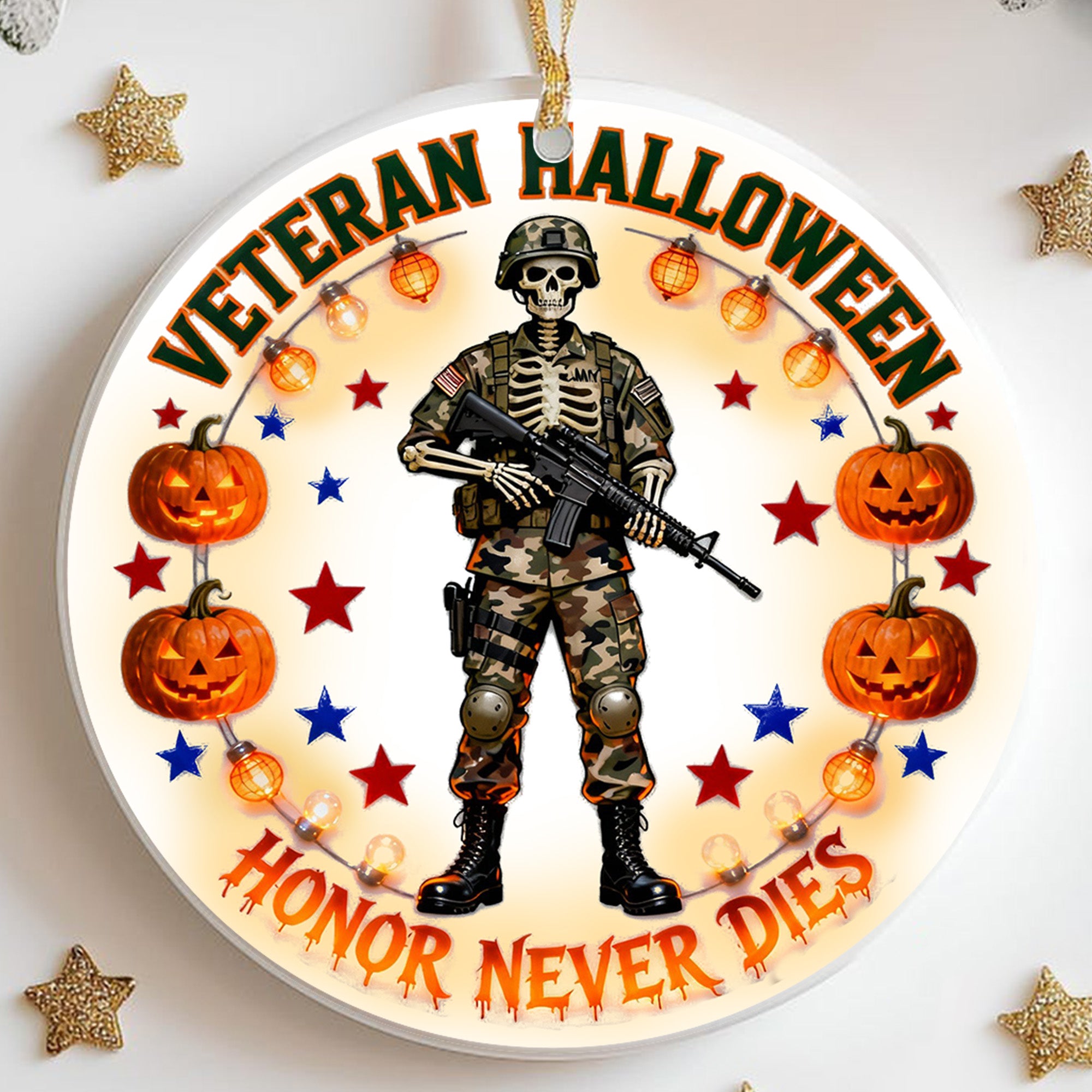 Veteran Halloween Honor Never Dies Proud US Military Veteran Courage Spirit Lives Forever Ornament