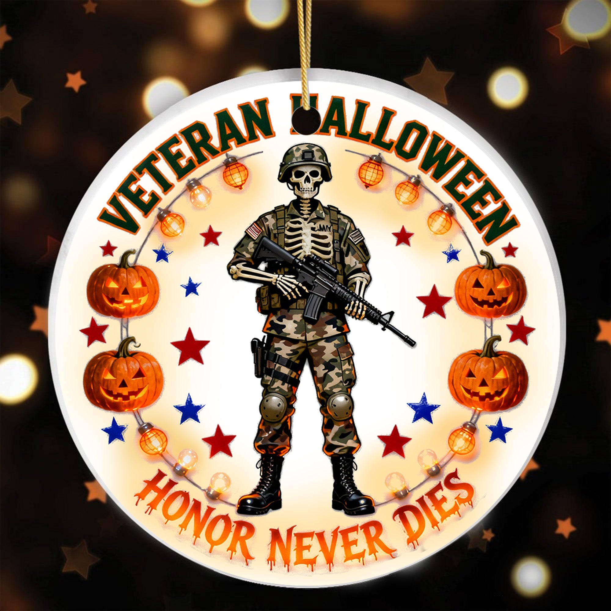 Veteran Halloween Honor Never Dies Proud US Military Veteran Courage Spirit Lives Forever Ornament