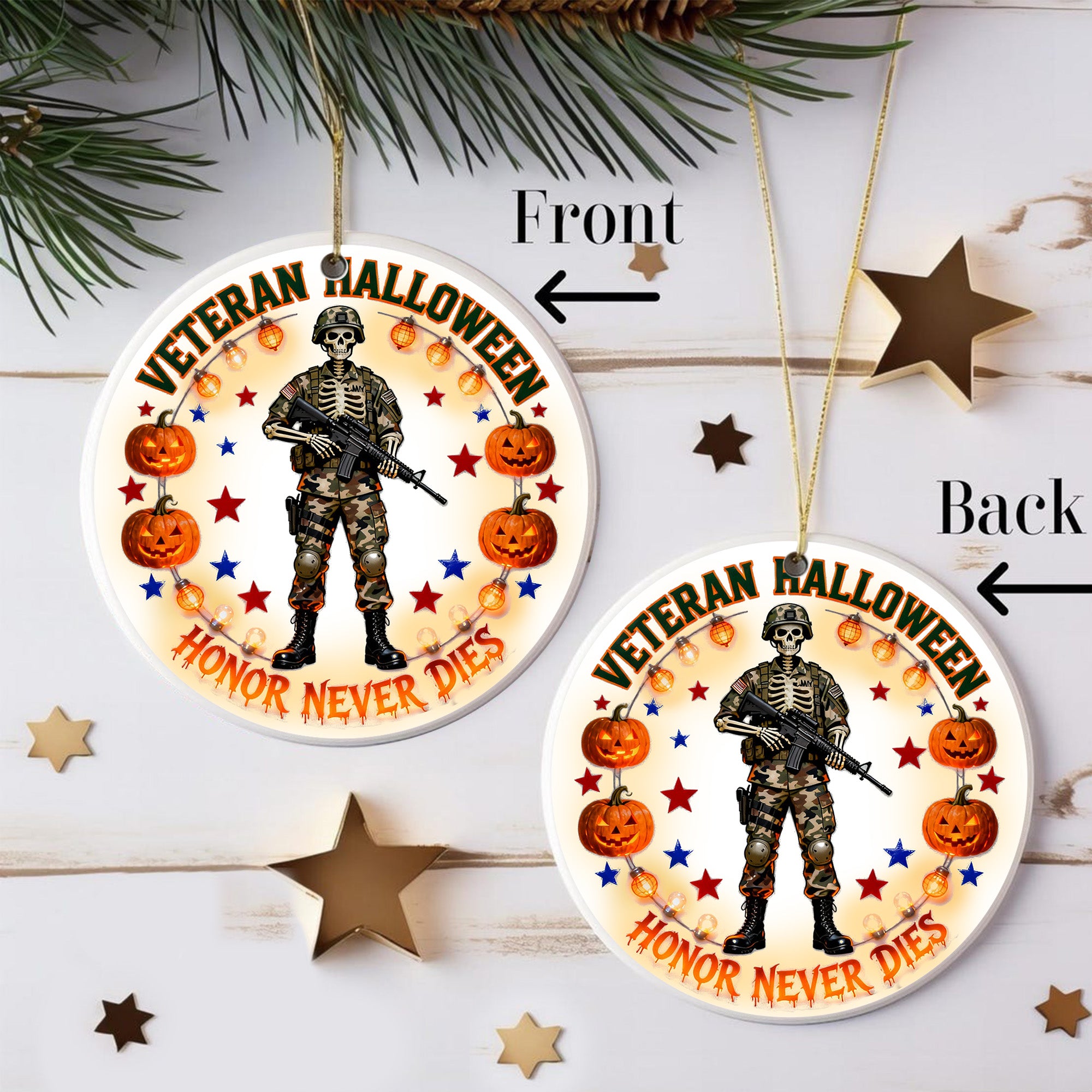 Veteran Halloween Honor Never Dies Proud US Military Veteran Courage Spirit Lives Forever Ornament