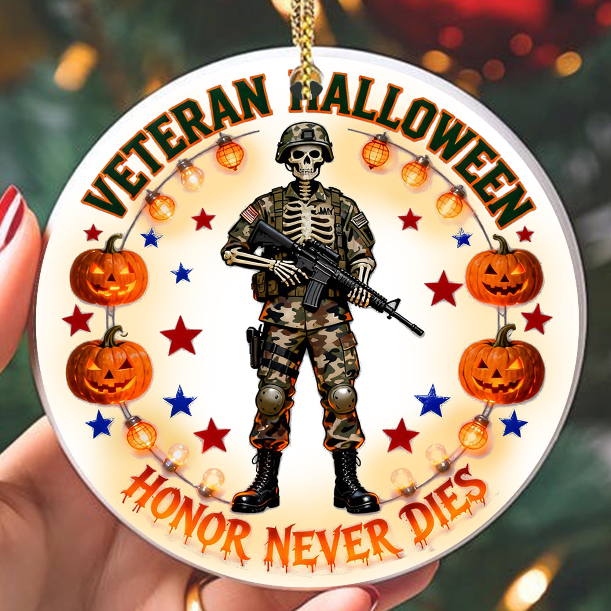 Veteran Halloween Honor Never Dies Proud US Military Veteran Courage Spirit Lives Forever Ornament