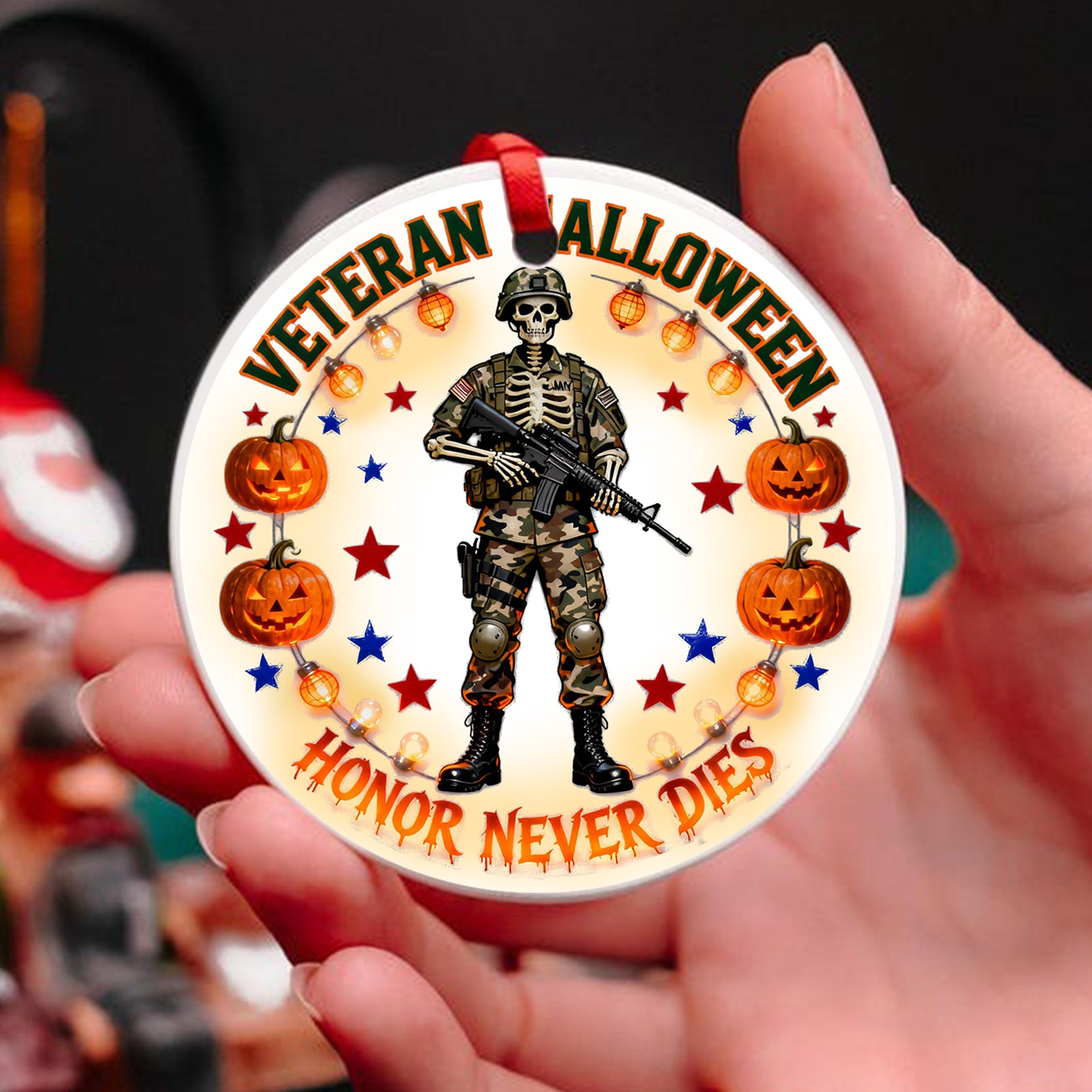 Veteran Halloween Honor Never Dies Proud US Military Veteran Courage Spirit Lives Forever Ornament