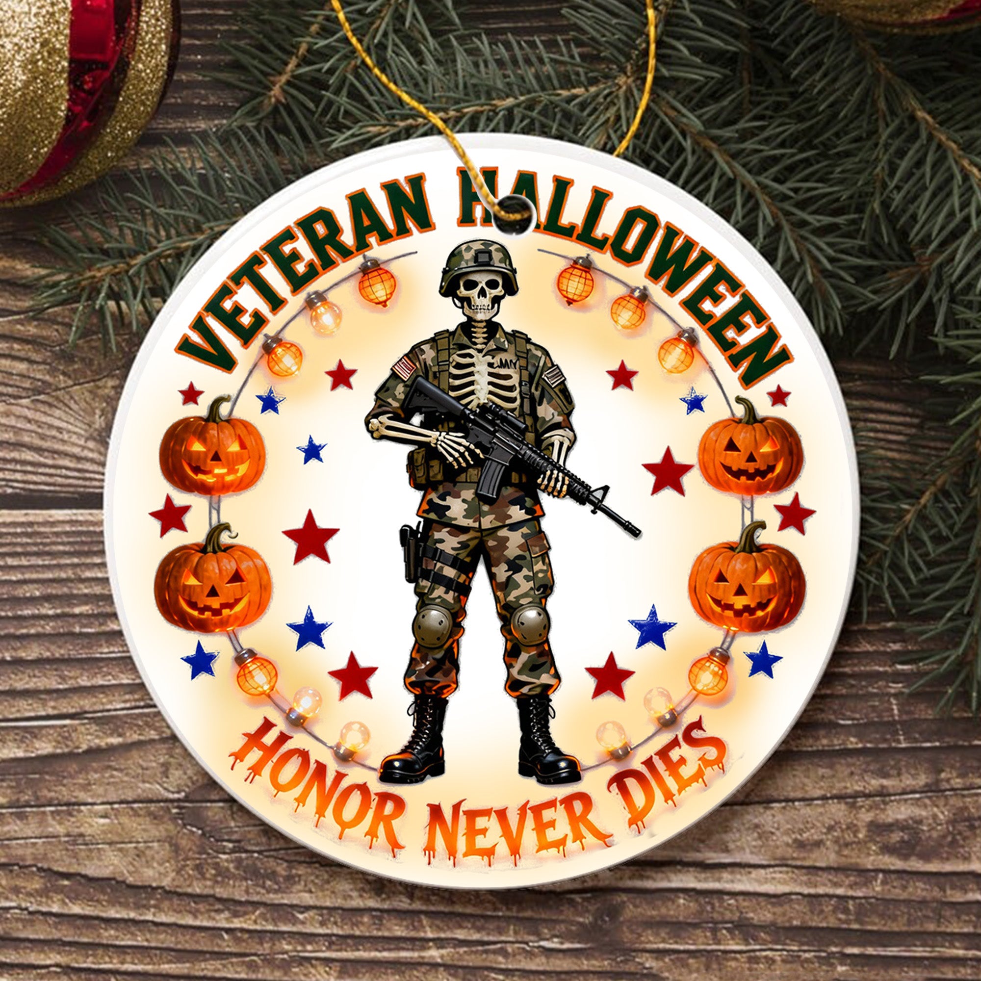 Veteran Halloween Honor Never Dies Proud US Military Veteran Courage Spirit Lives Forever Ornament