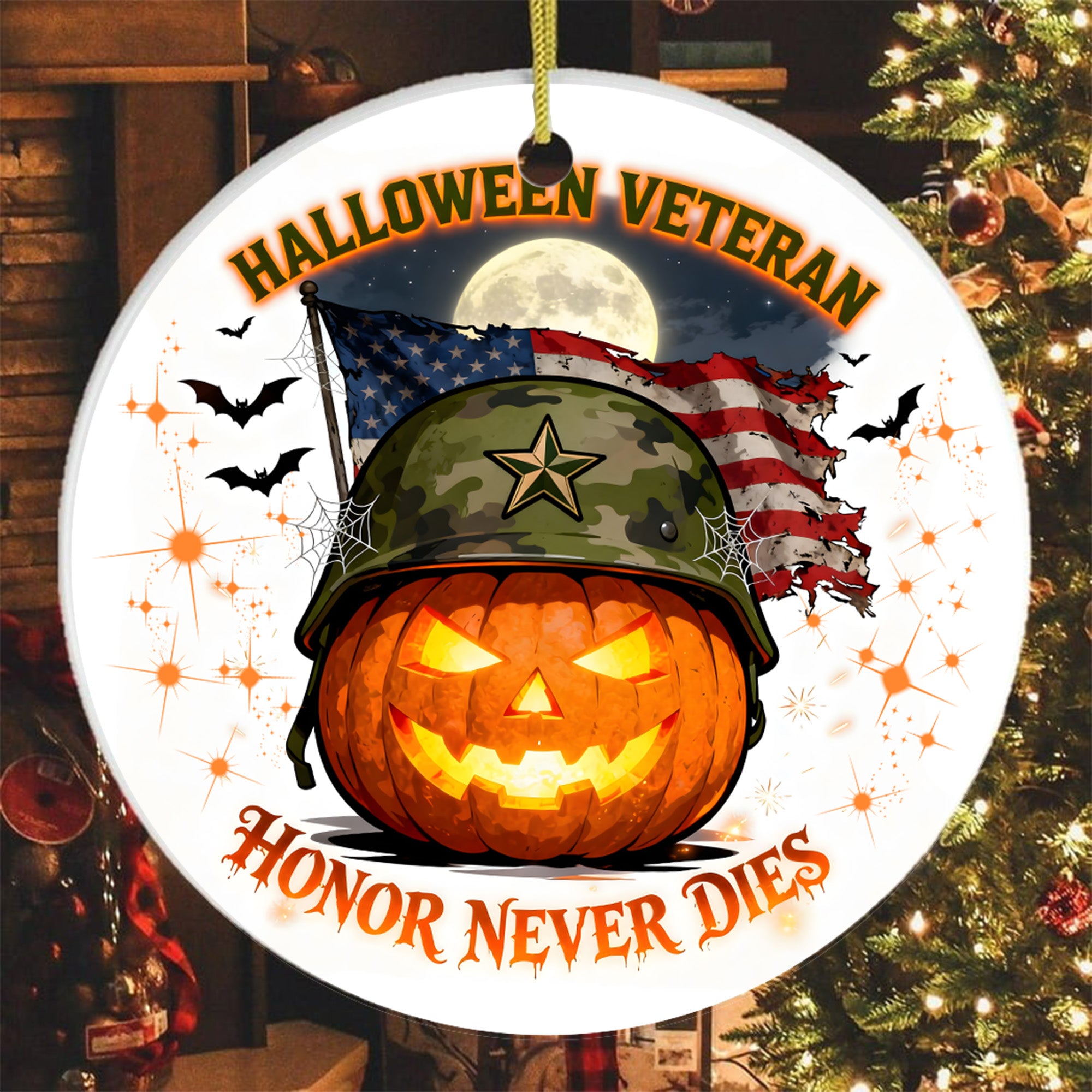 Veteran Halloween Honor Never Dies Proud US Military Veteran Strength Courage Spirit Forever Ornament