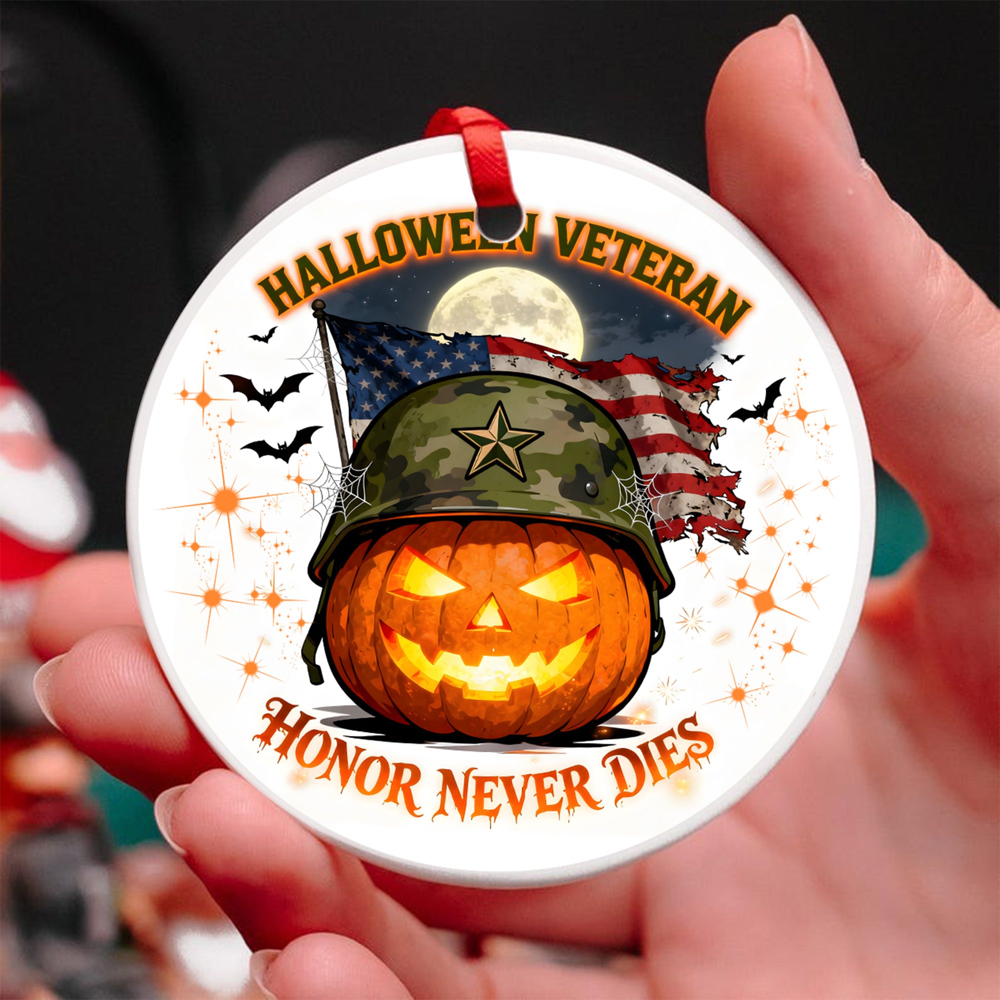 Veteran Halloween Honor Never Dies Proud US Military Veteran Strength Courage Spirit Forever Ornament