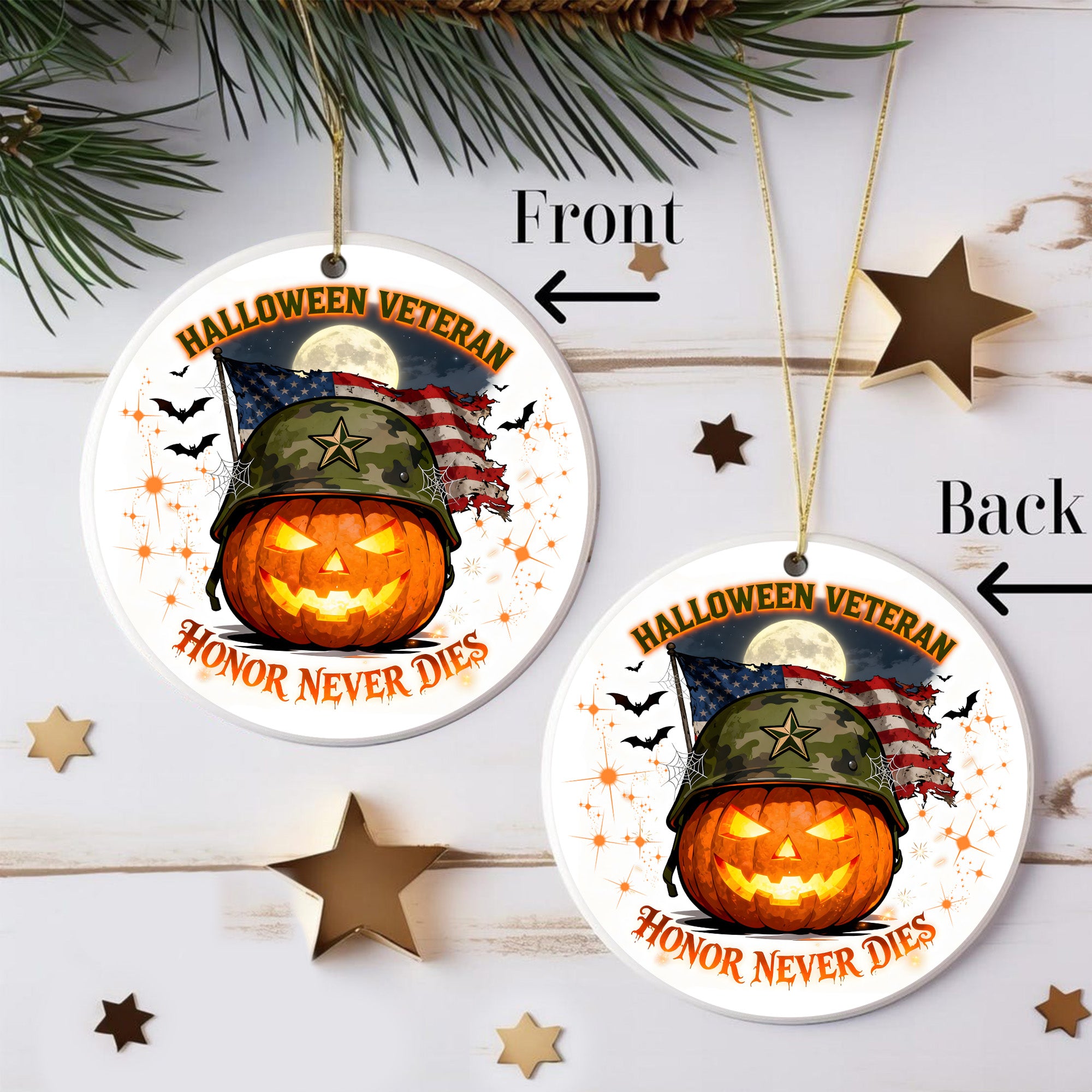 Veteran Halloween Honor Never Dies Proud US Military Veteran Strength Courage Spirit Forever Ornament