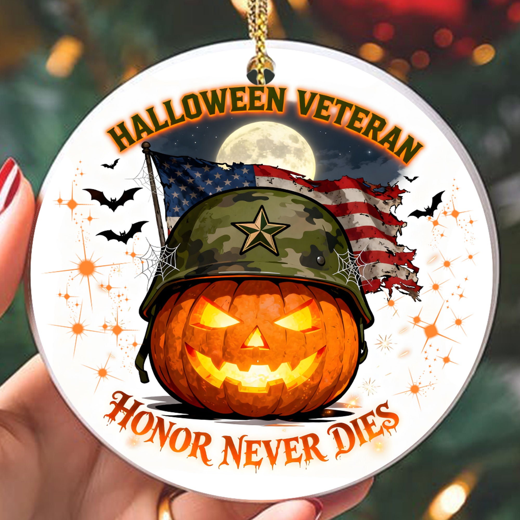 Veteran Halloween Honor Never Dies Proud US Military Veteran Strength Courage Spirit Forever Ornament