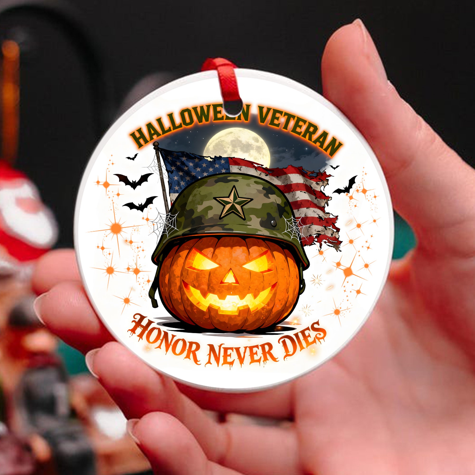 Veteran Halloween Honor Never Dies Proud US Military Veteran Strength Courage Spirit Forever Ornament