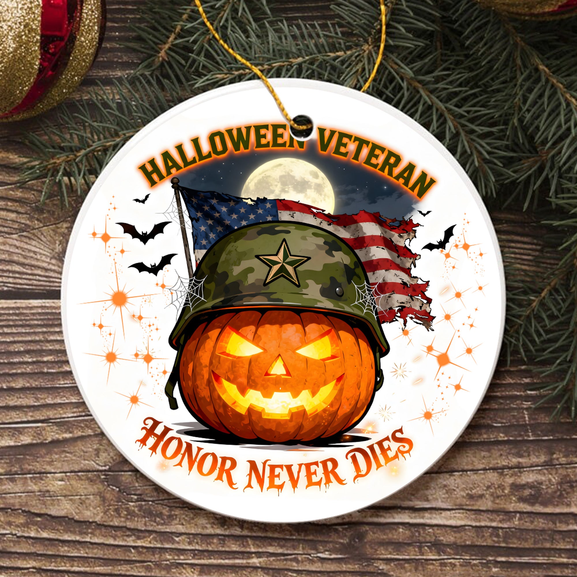 Veteran Halloween Honor Never Dies Proud US Military Veteran Strength Courage Spirit Forever Ornament