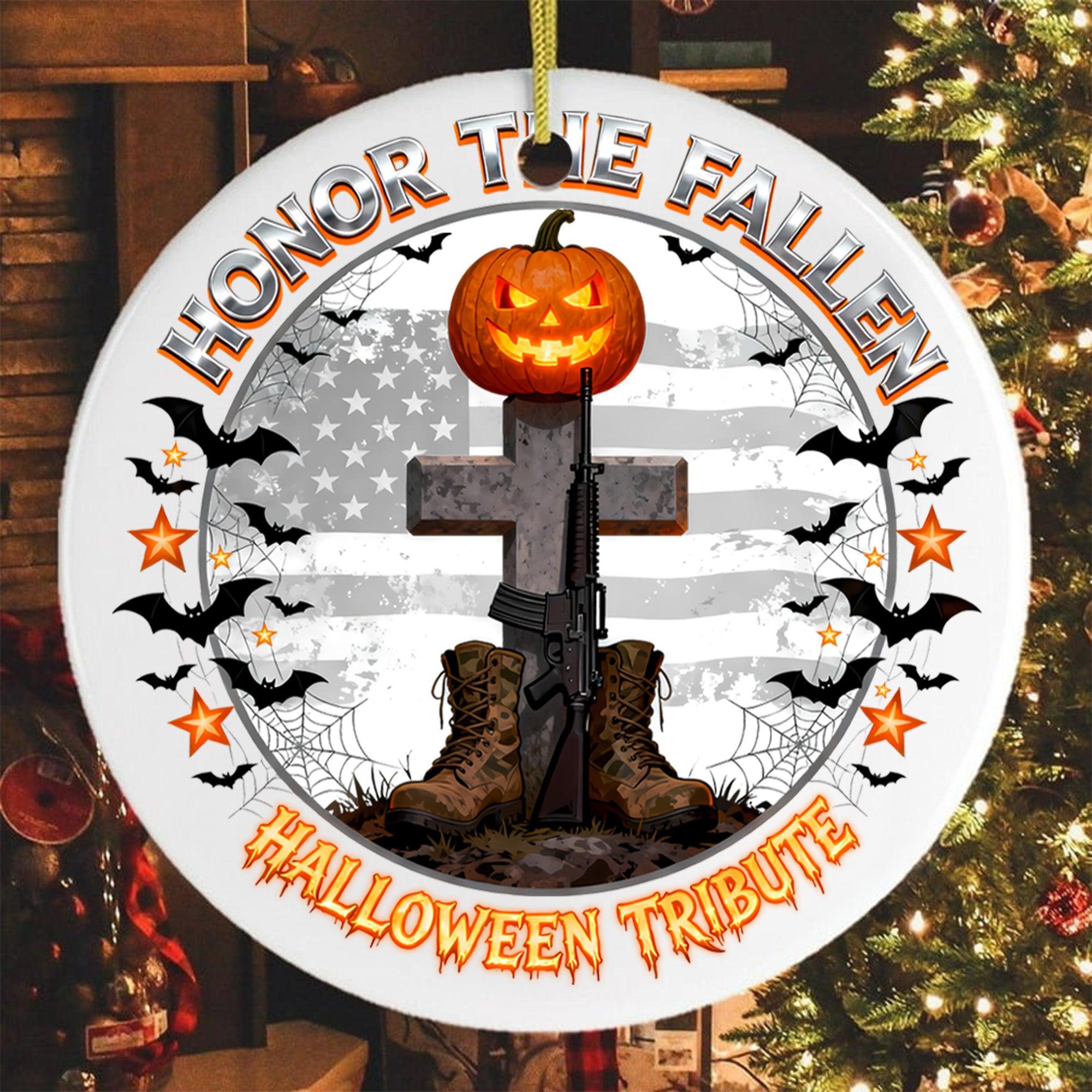 Honor the Fallen Halloween Tribute Proud US Military Veteran Courage Sacrifice Never Forgotten Ornament