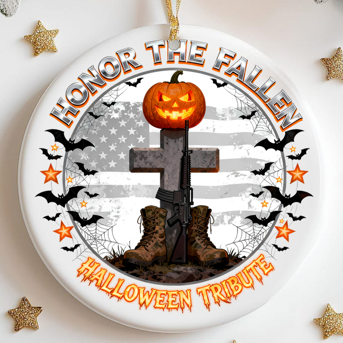 Honor the Fallen Halloween Tribute Proud US Military Veteran Courage Sacrifice Never Forgotten Ornament