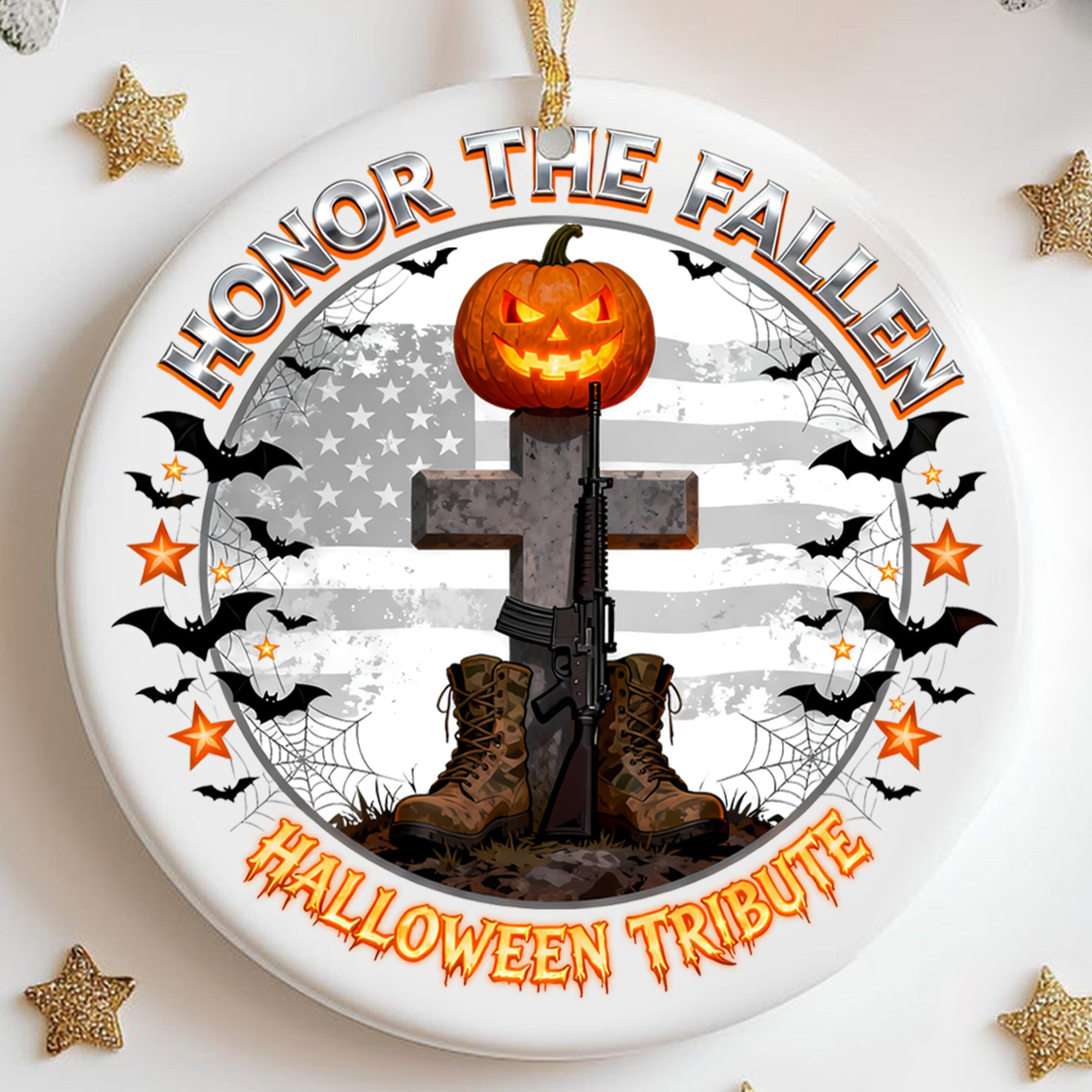 Honor the Fallen Halloween Tribute Proud US Military Veteran Courage Sacrifice Never Forgotten Ornament