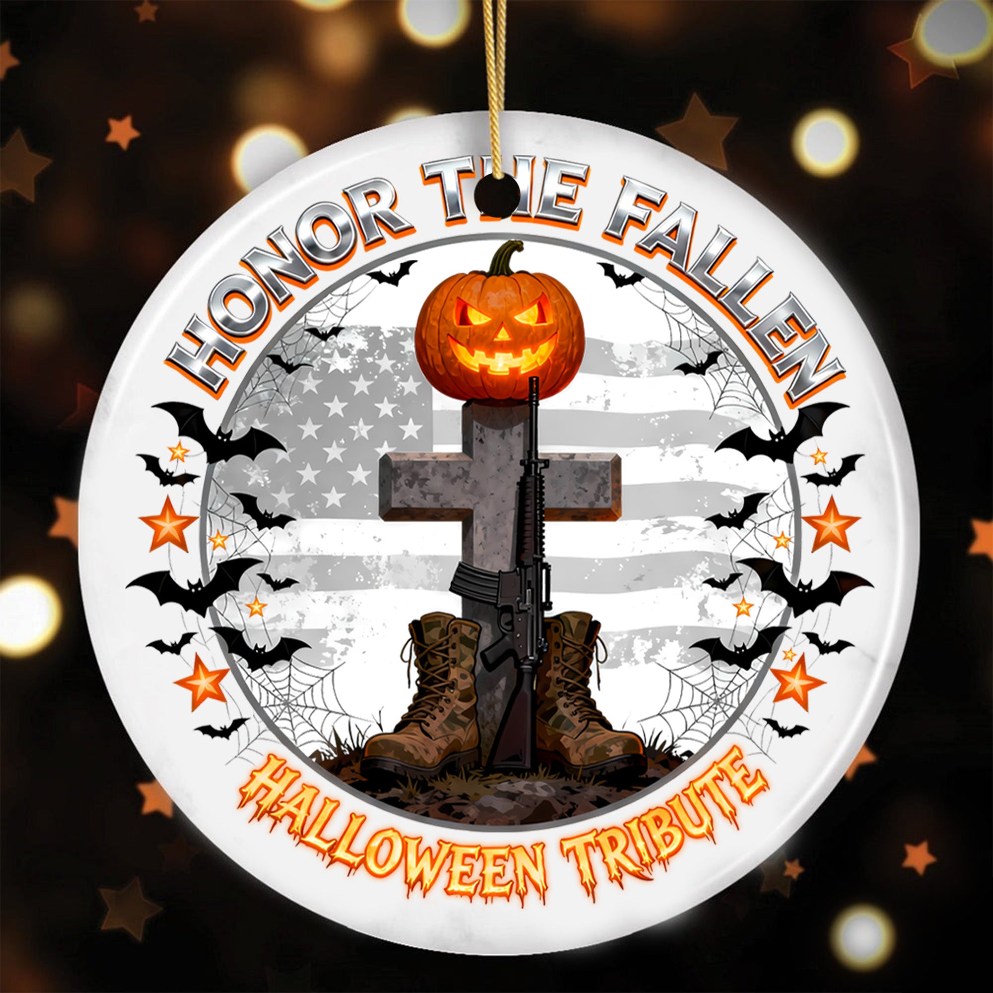 Honor the Fallen Halloween Tribute Proud US Military Veteran Courage Sacrifice Never Forgotten Ornament