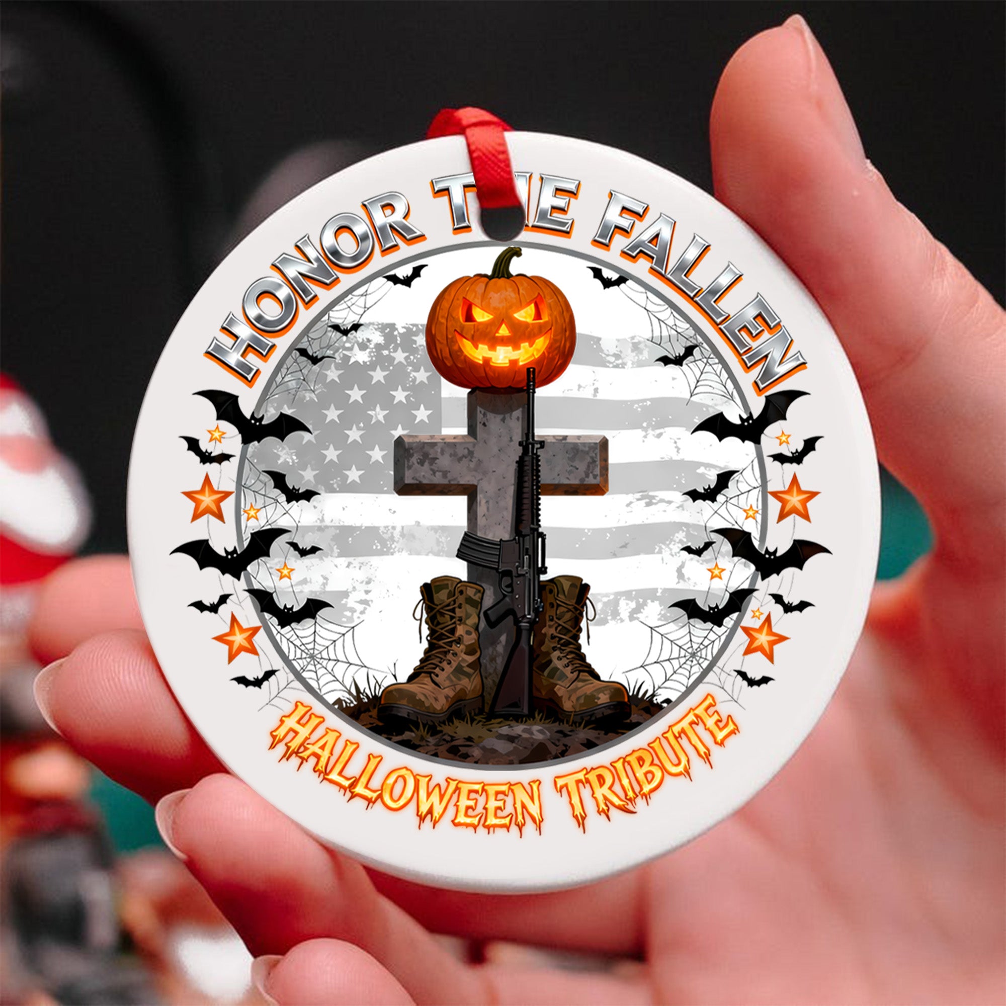 Honor the Fallen Halloween Tribute Proud US Military Veteran Courage Sacrifice Never Forgotten Ornament