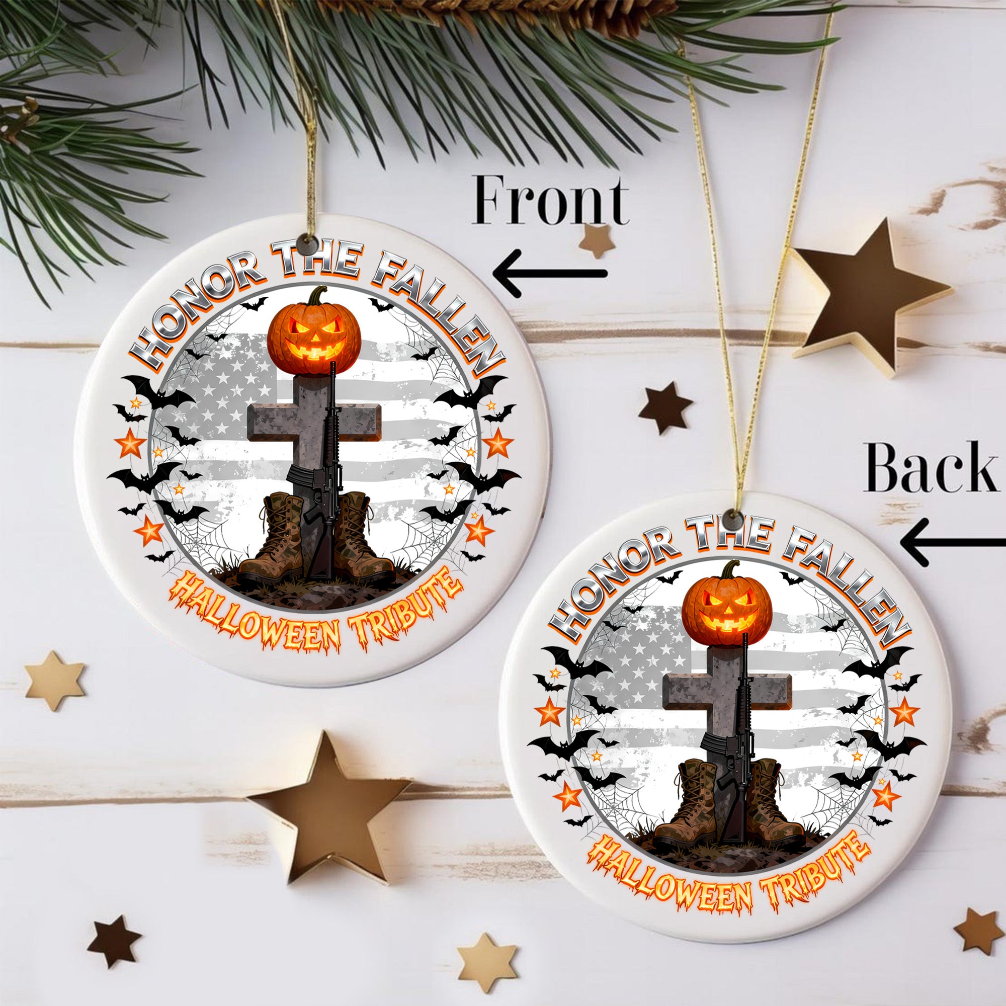 Honor the Fallen Halloween Tribute Proud US Military Veteran Courage Sacrifice Never Forgotten Ornament