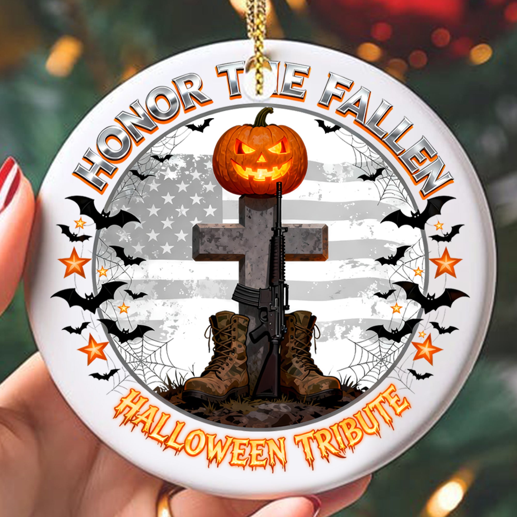 Honor the Fallen Halloween Tribute Proud US Military Veteran Courage Sacrifice Never Forgotten Ornament