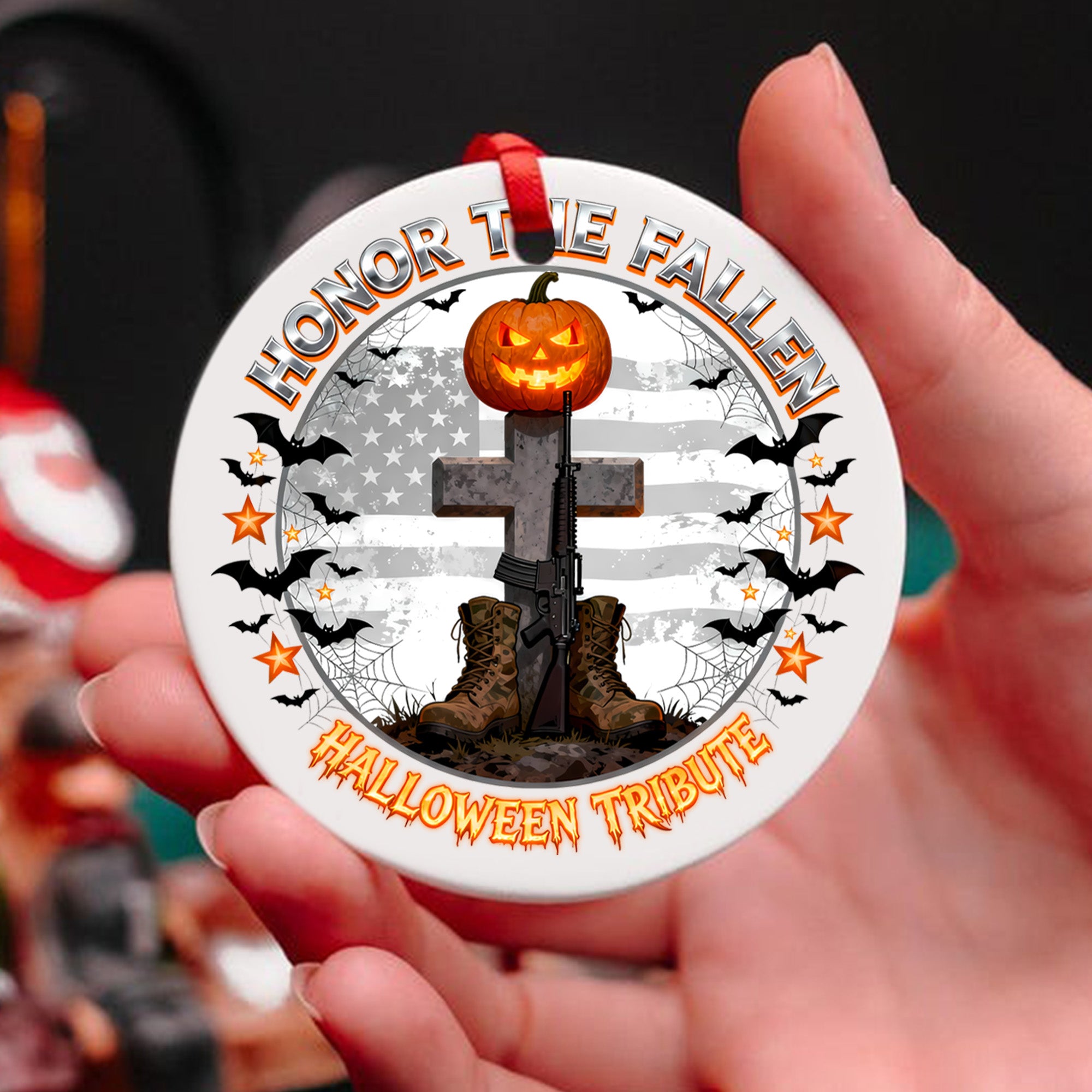 Honor the Fallen Halloween Tribute Proud US Military Veteran Courage Sacrifice Never Forgotten Ornament