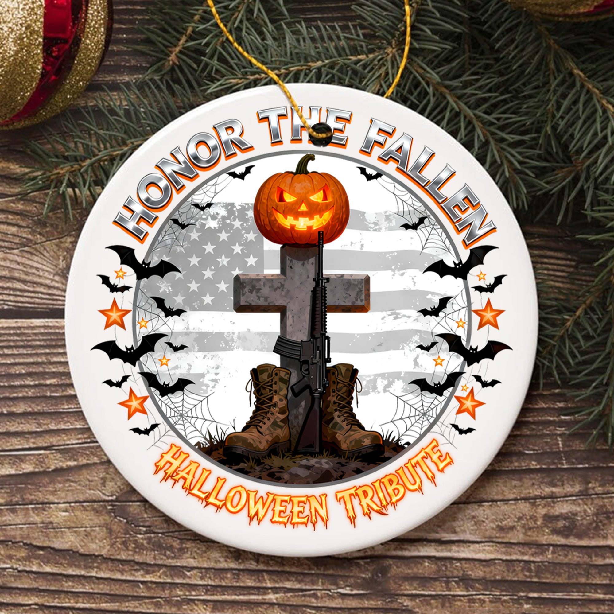 Honor the Fallen Halloween Tribute Proud US Military Veteran Courage Sacrifice Never Forgotten Ornament