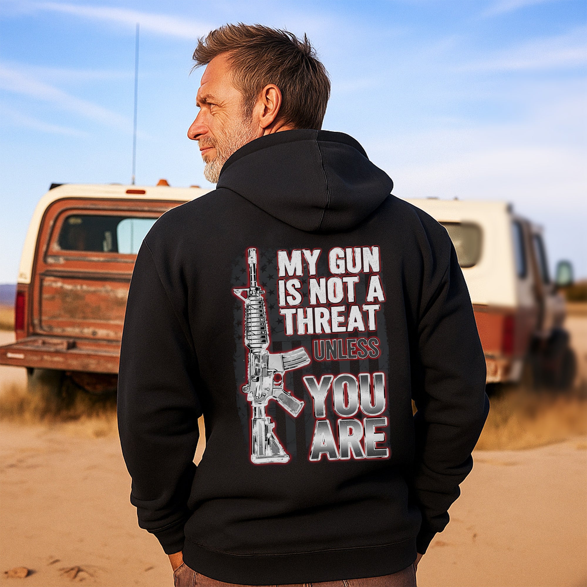 My Gun Is Not a Threat Unless You Are Proud US Military Veteran Defender Honor and Resolve Hoodie