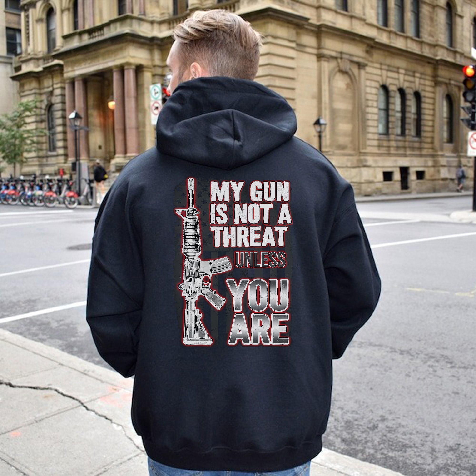 My Gun Is Not a Threat Unless You Are Proud US Military Veteran Defender Honor and Resolve Hoodie