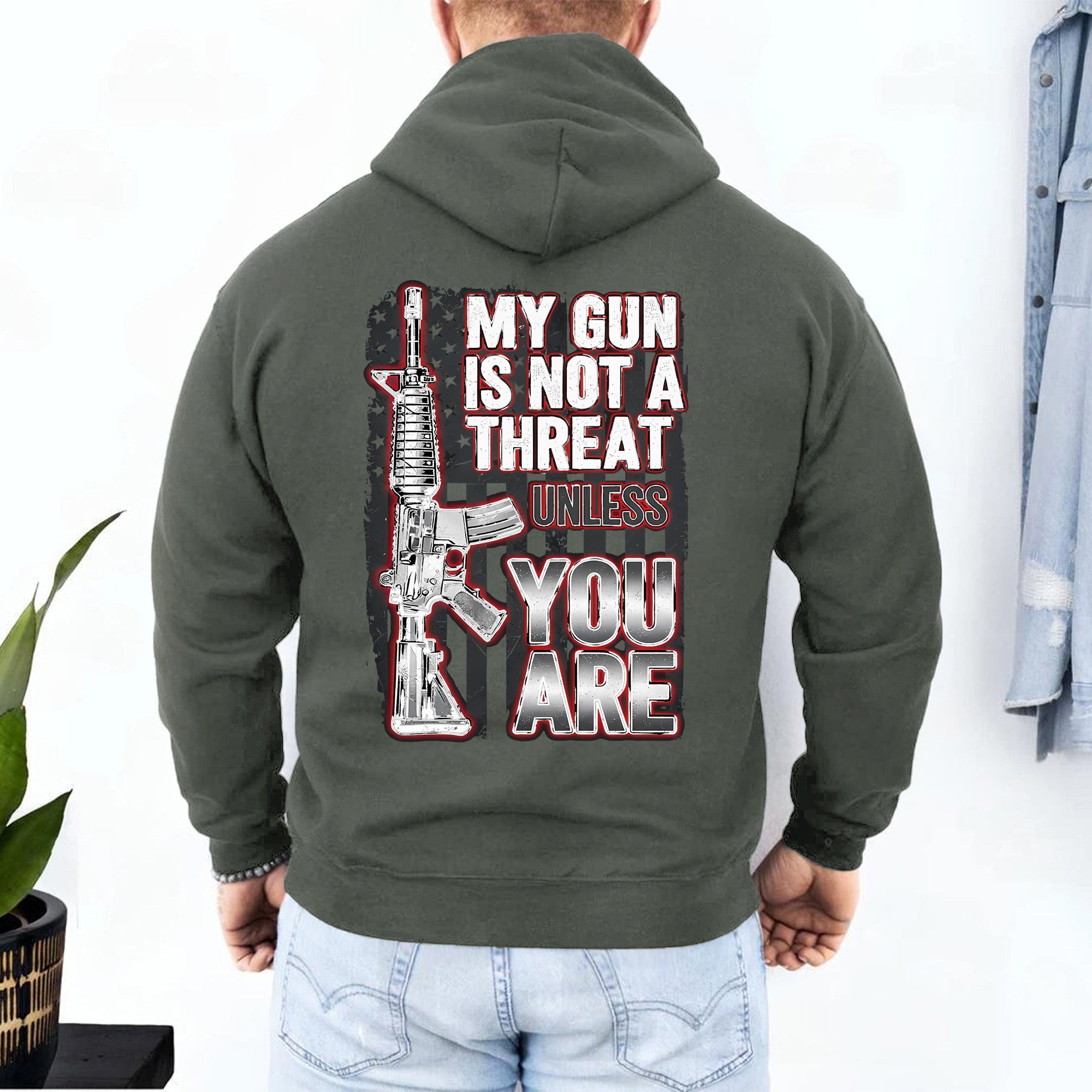 My Gun Is Not a Threat Unless You Are Proud US Military Veteran Defender Honor and Resolve Hoodie