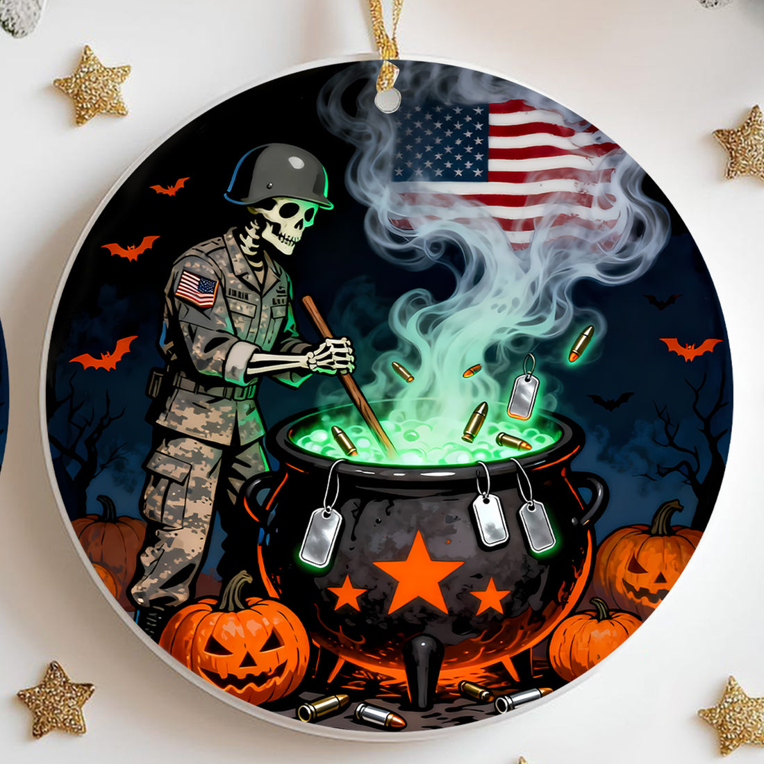 Veteran The Witch Proud US Military Veteran Spooky Honor Courage Spirit Lives Forever Ornament