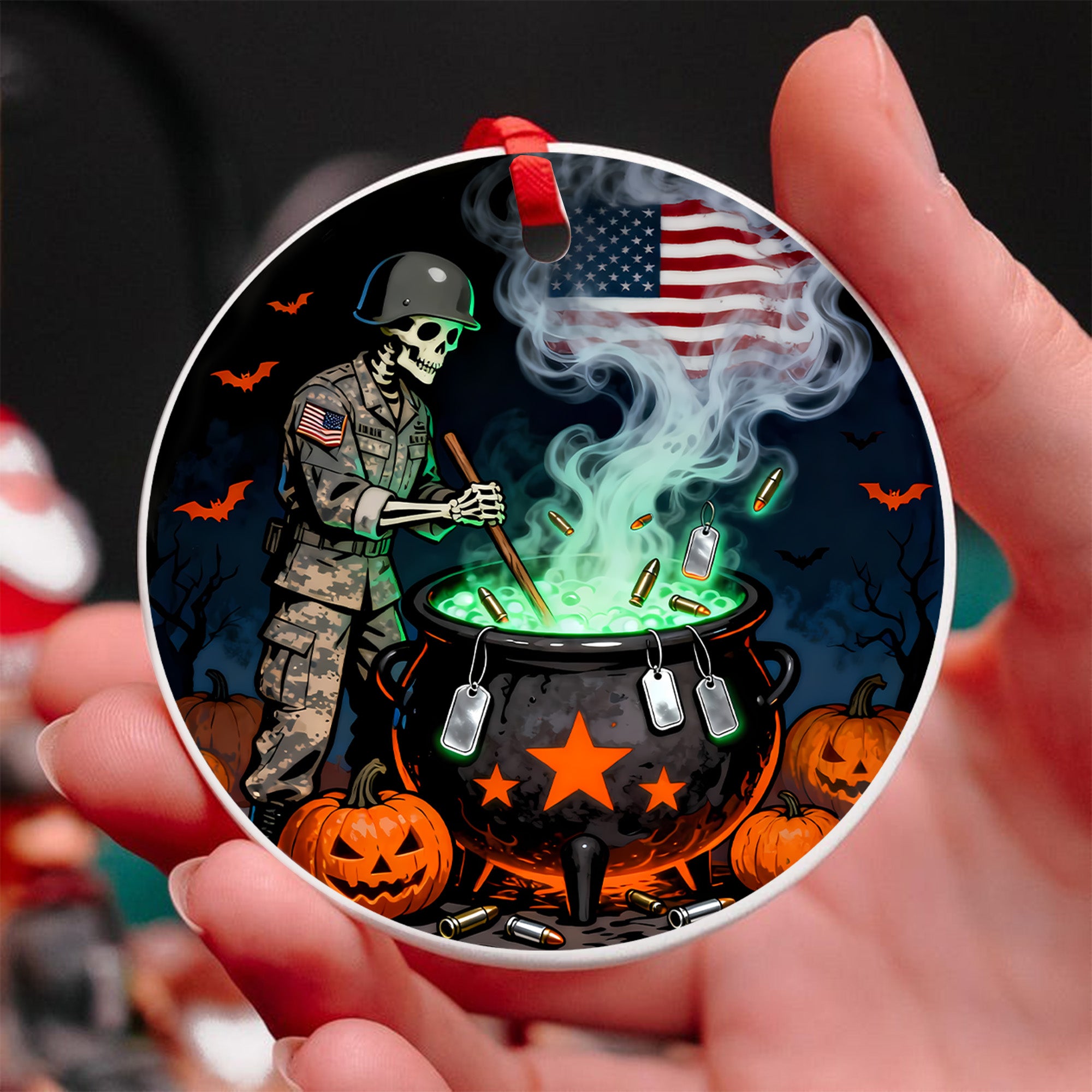 Veteran The Witch Proud US Military Veteran Spooky Honor Courage Spirit Lives Forever Ornament