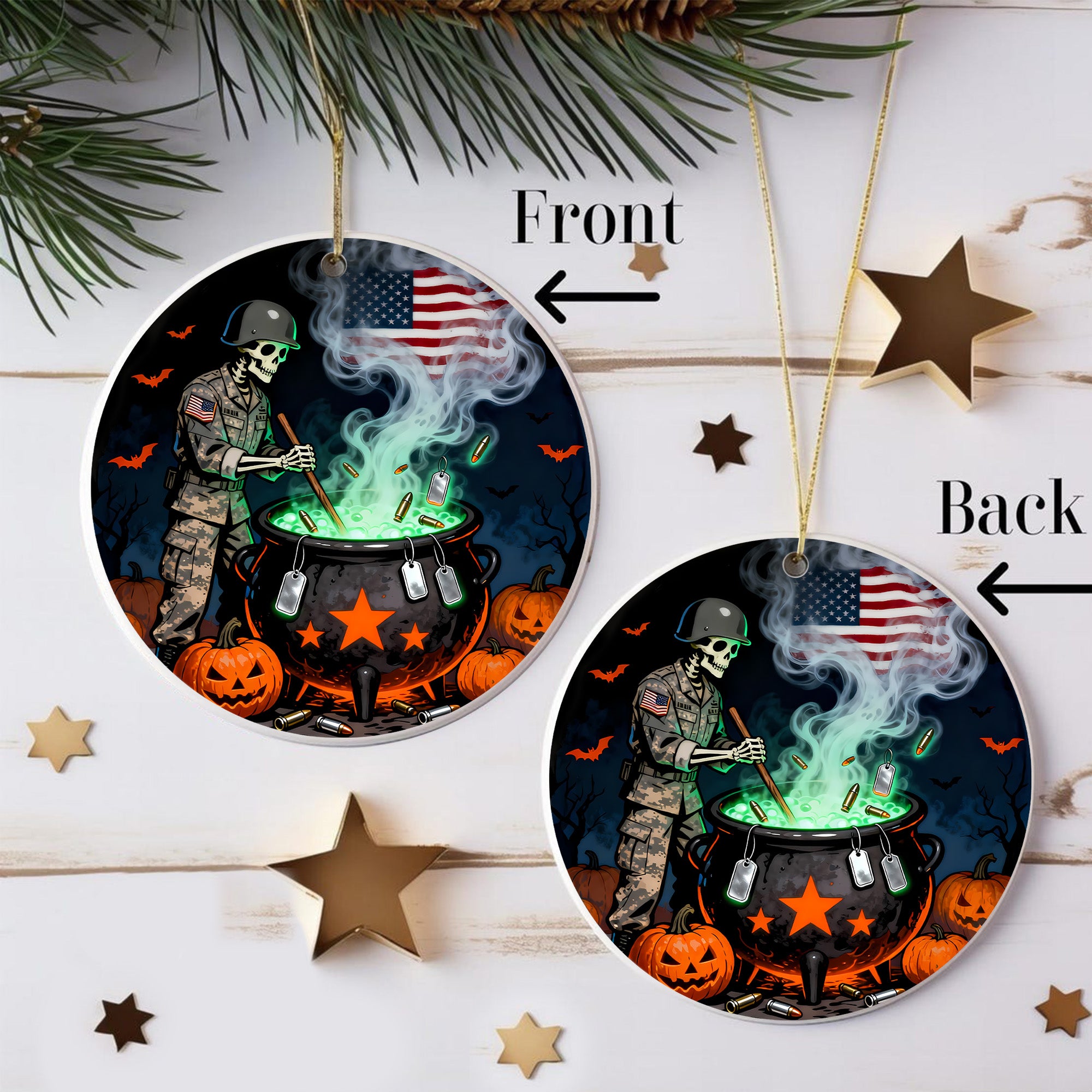 Veteran The Witch Proud US Military Veteran Spooky Honor Courage Spirit Lives Forever Ornament