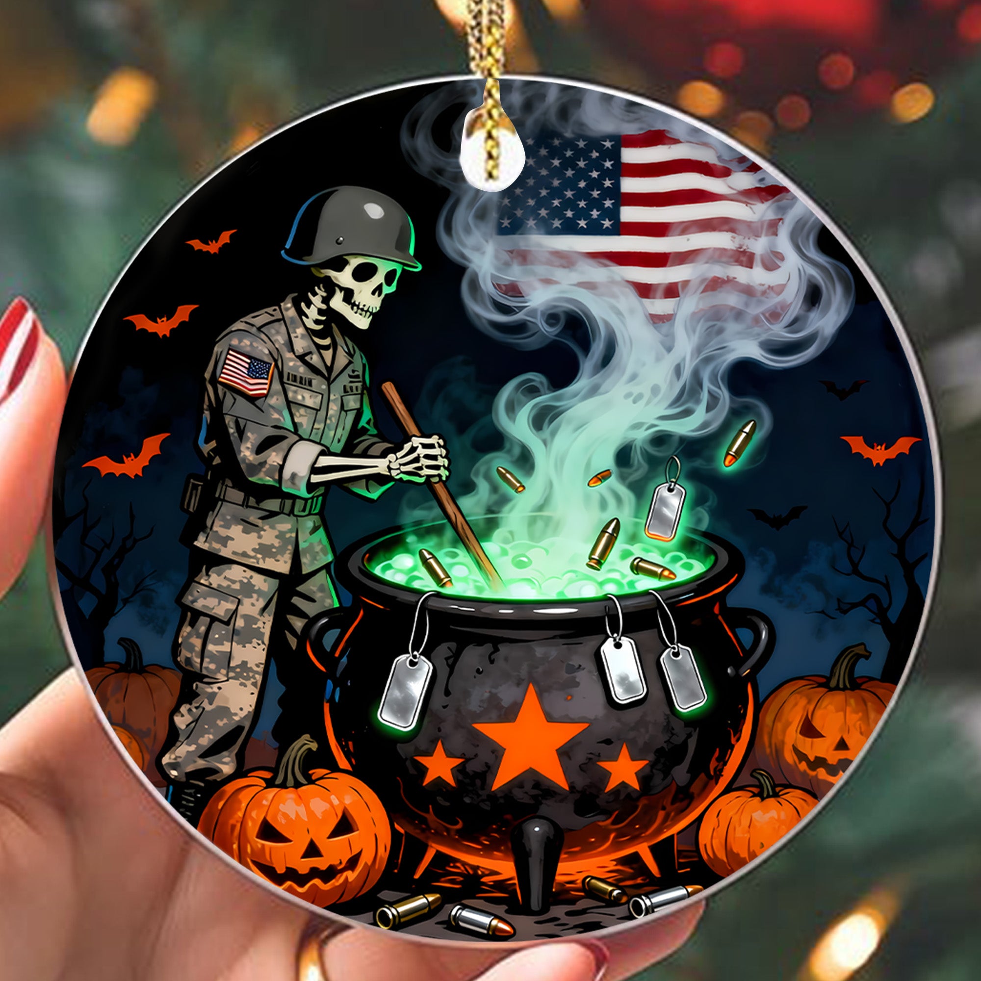 Veteran The Witch Proud US Military Veteran Spooky Honor Courage Spirit Lives Forever Ornament