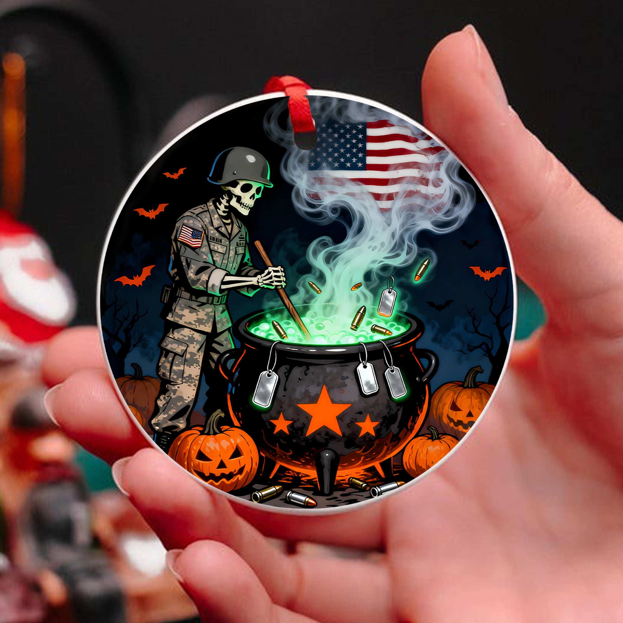 Veteran The Witch Proud US Military Veteran Spooky Honor Courage Spirit Lives Forever Ornament