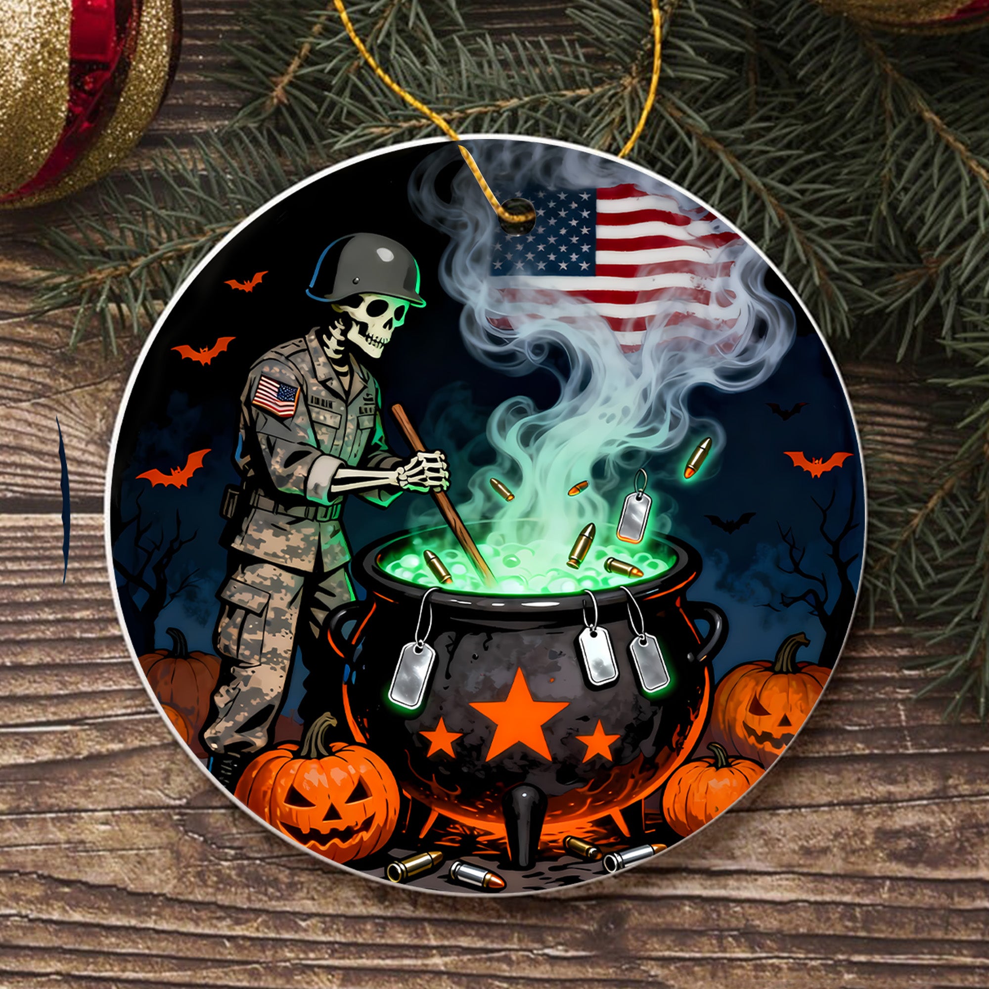 Veteran The Witch Proud US Military Veteran Spooky Honor Courage Spirit Lives Forever Ornament