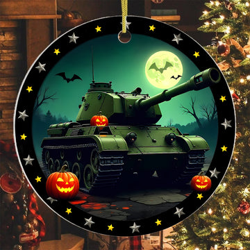 Haunted Tank Proud US Military Veteran Spooky Strength Honor Courage Spirit Lives Forever Ornament